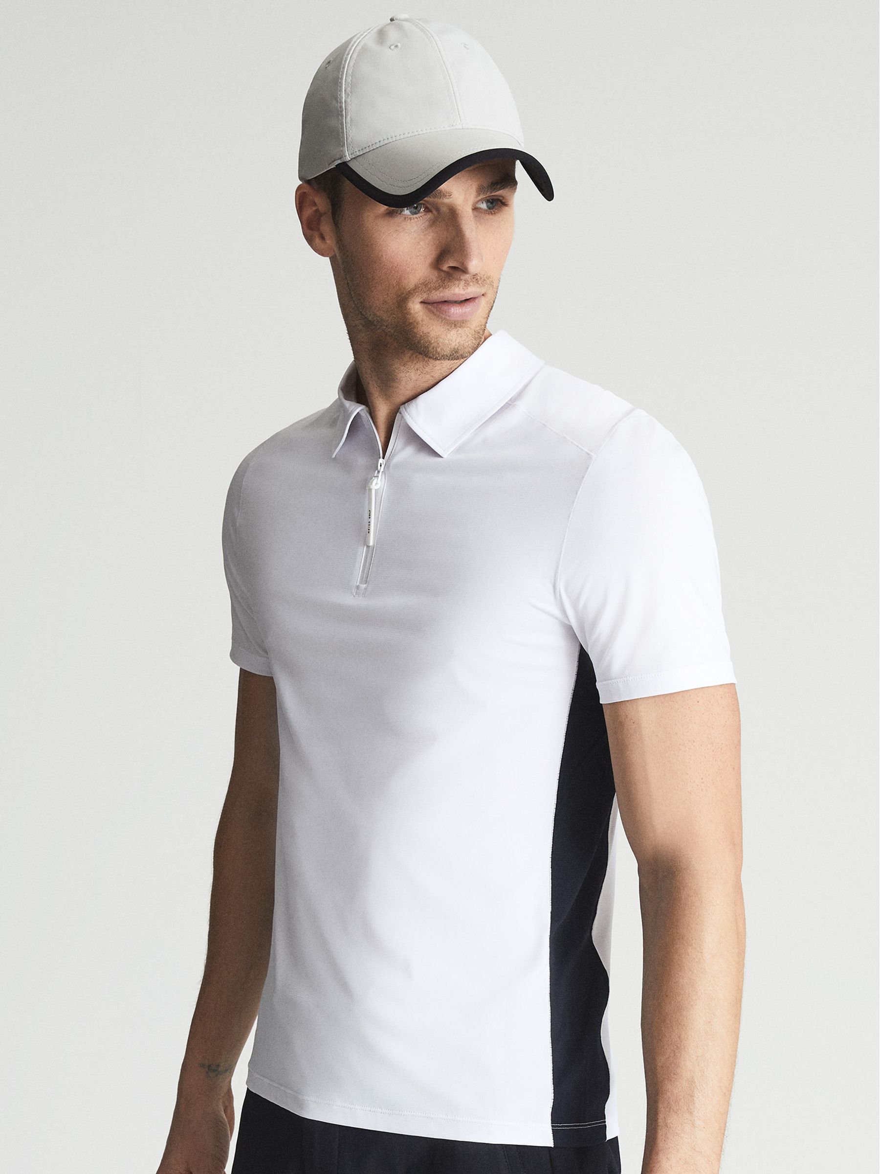 Golf Half Zip Stretch Polo in White/Air Force - Image 4 of 7