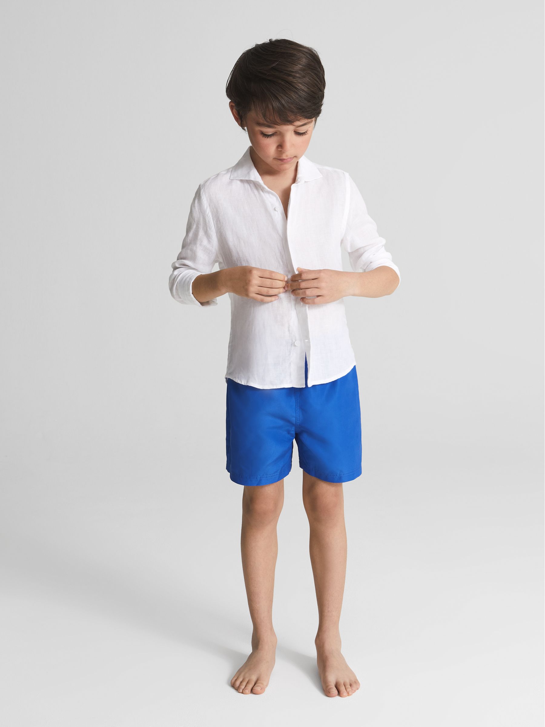 Junior Plain Drawstring Swim Shorts in Bright Blue - Image 1 of 5 Junior Plain Drawstring Swim Shorts in Bright Blue - Image 1 of 5