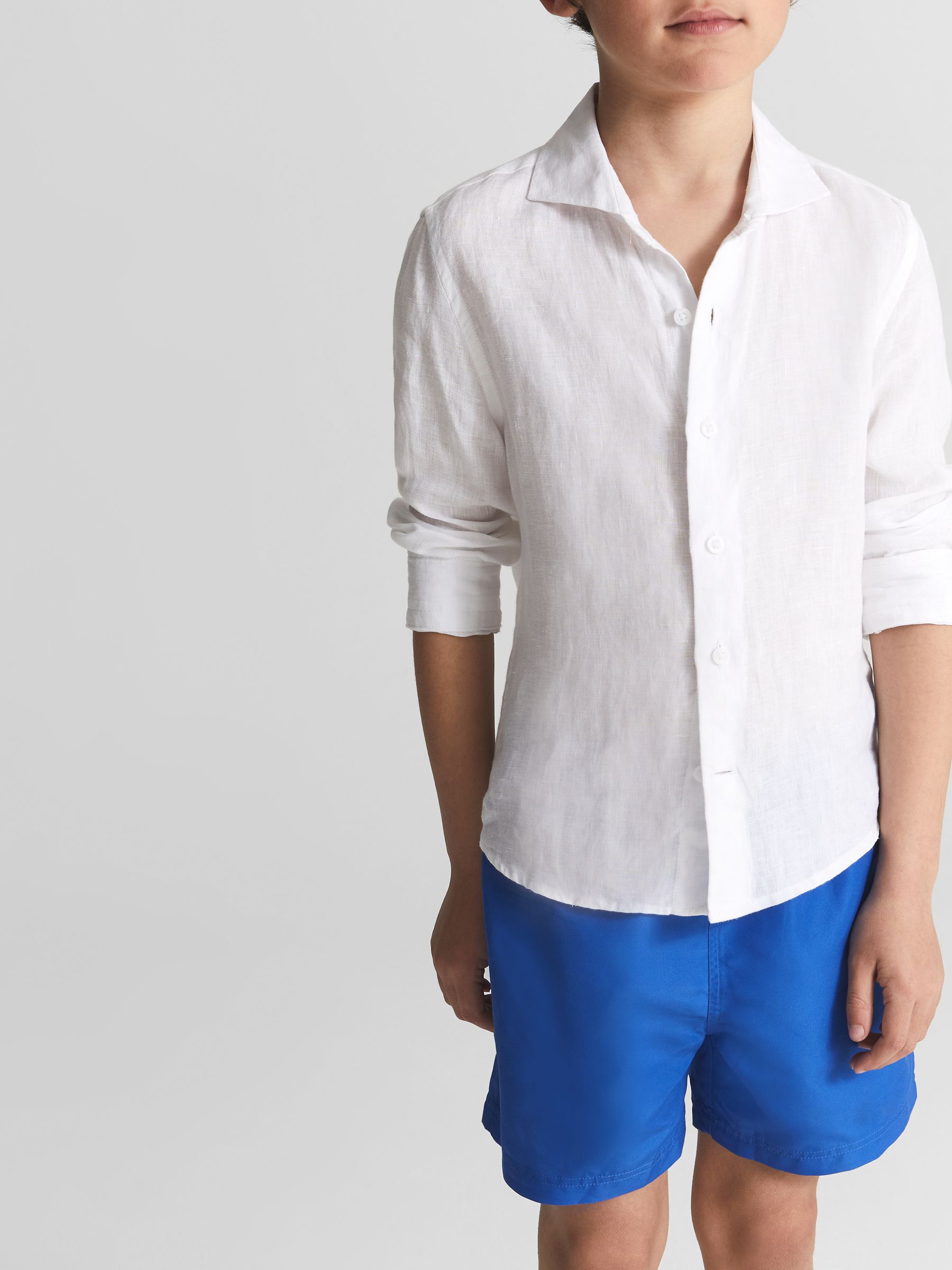 Junior Plain Drawstring Swim Shorts in Bright Blue - Image 3 of 5