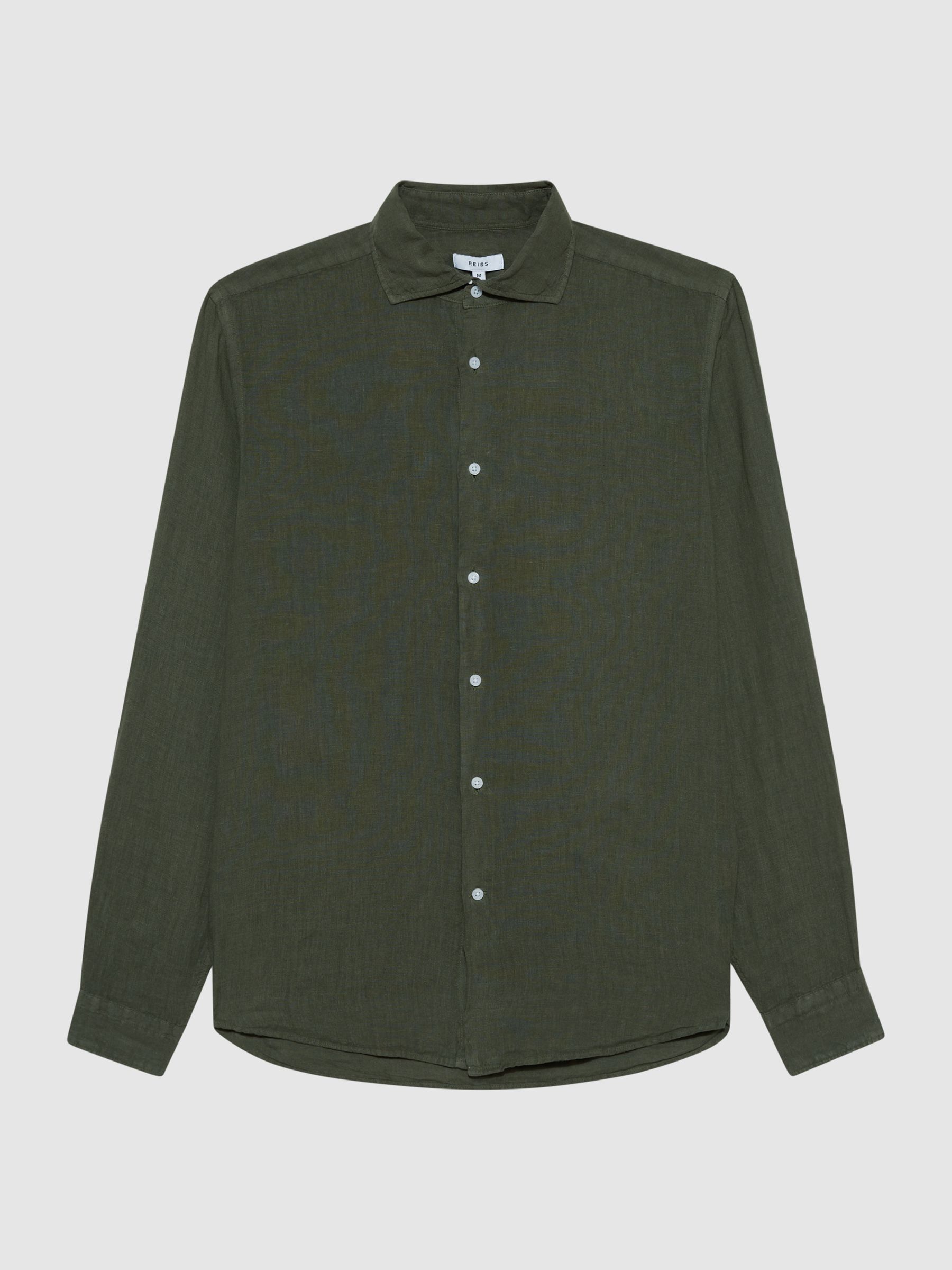 Linen Button-Through Shirt in Olive - Image 2 of 7