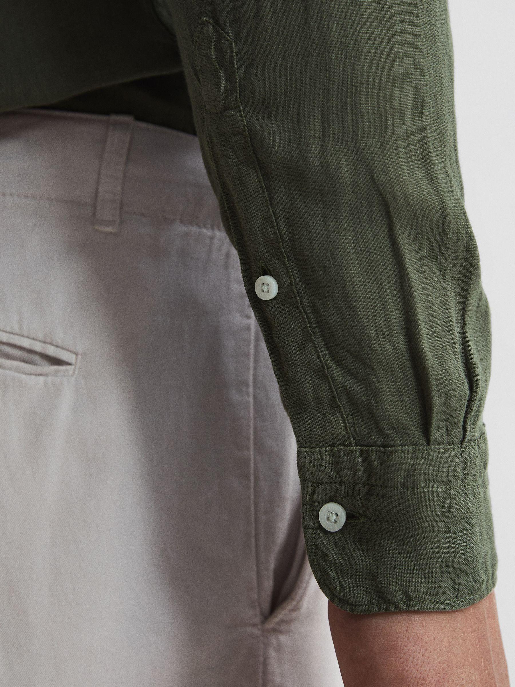 Linen Button-Through Shirt in Olive - Image 7 of 7