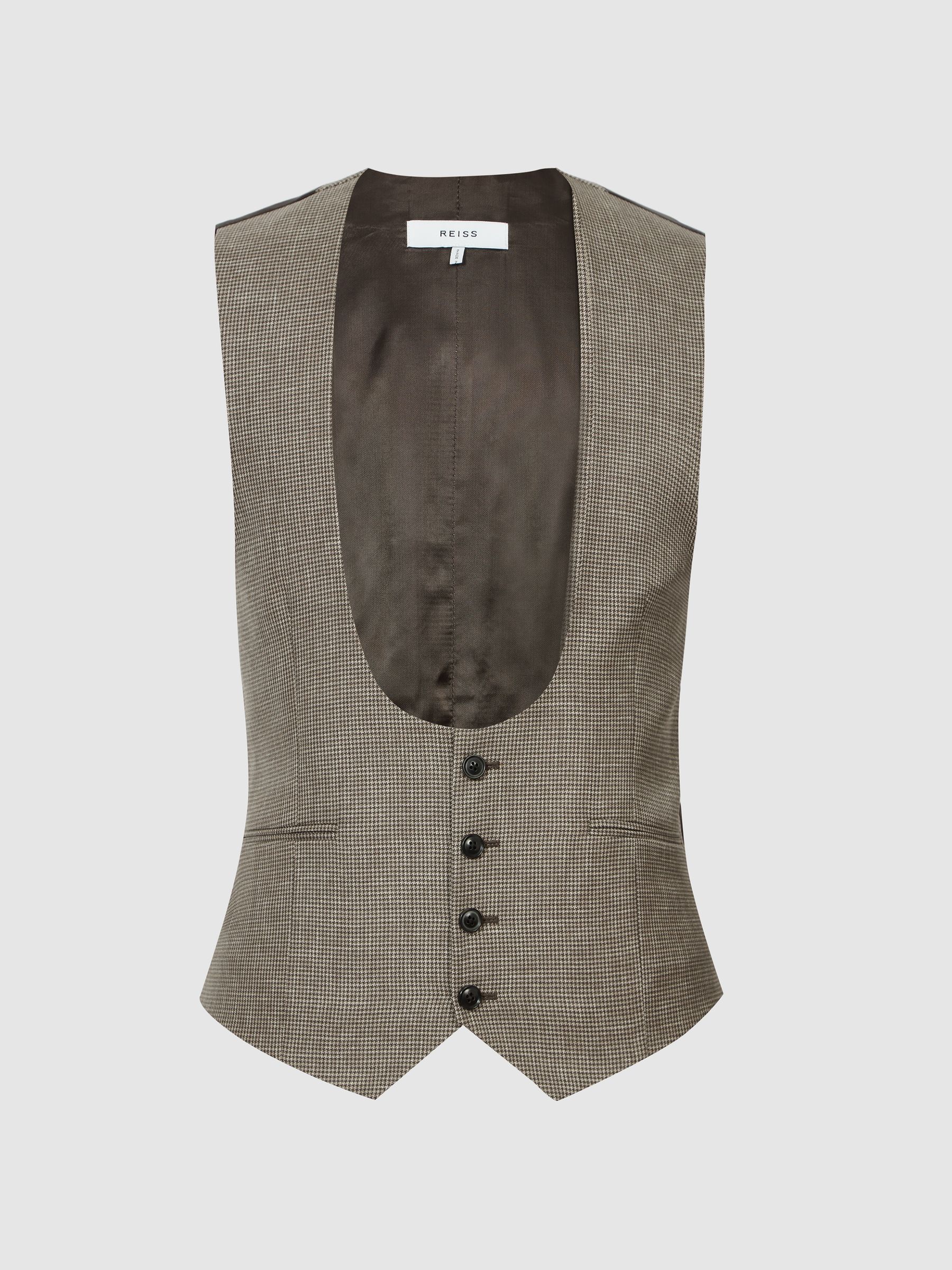 Dome Brown Horseshoe Puppytooth Slim Fit Waistcoat - Image 2 of 4