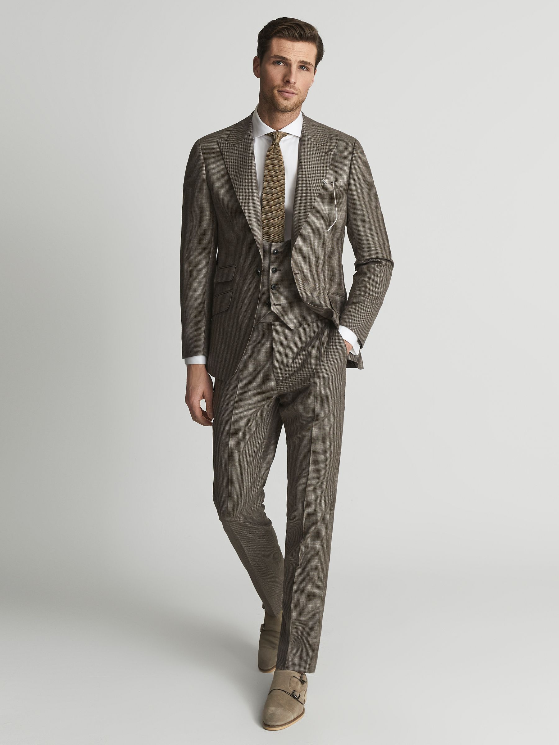 Dome Brown Horseshoe Puppytooth Slim Fit Waistcoat - Image 3 of 4