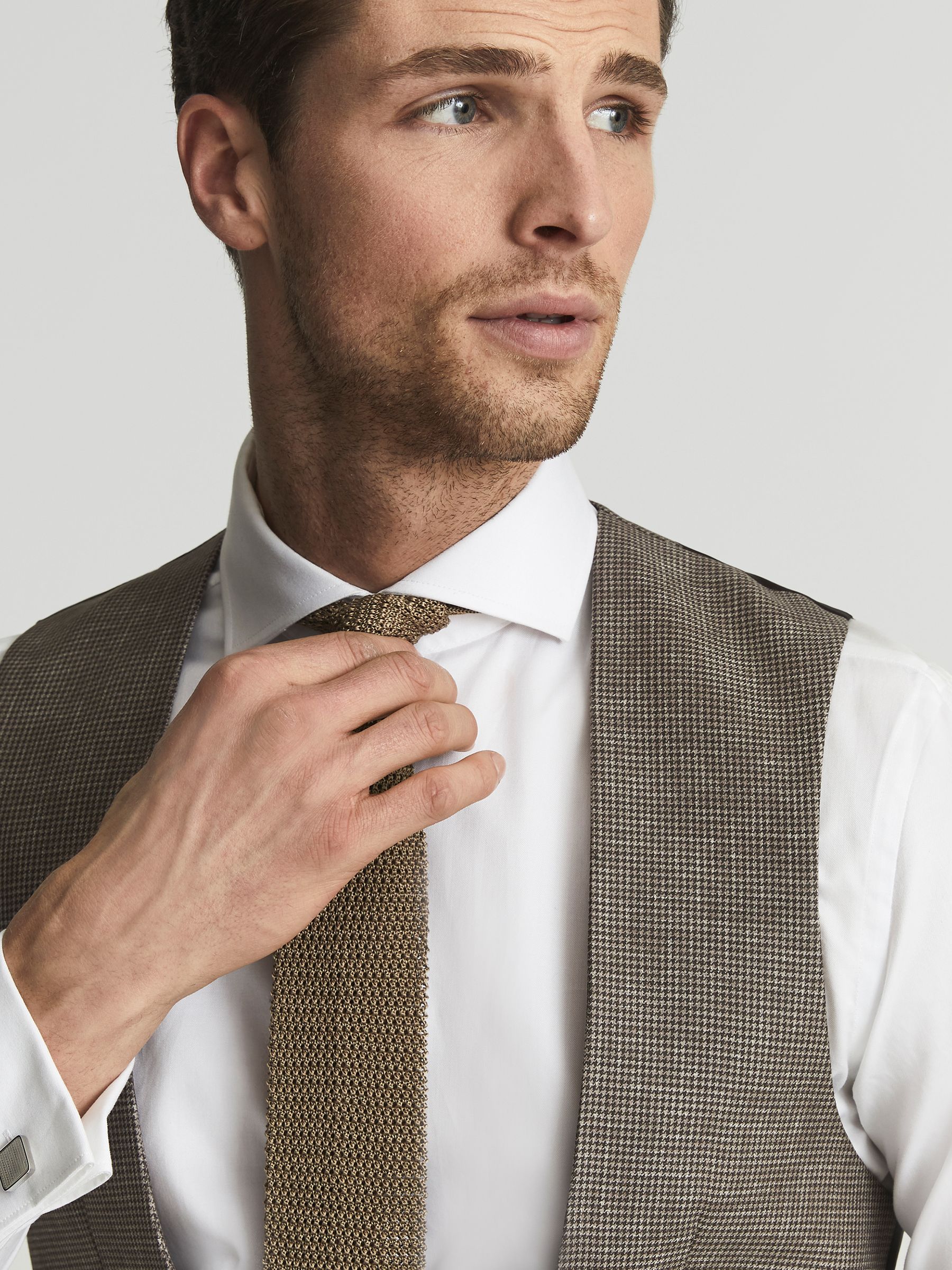 Dome Brown Horseshoe Puppytooth Slim Fit Waistcoat - Image 4 of 4