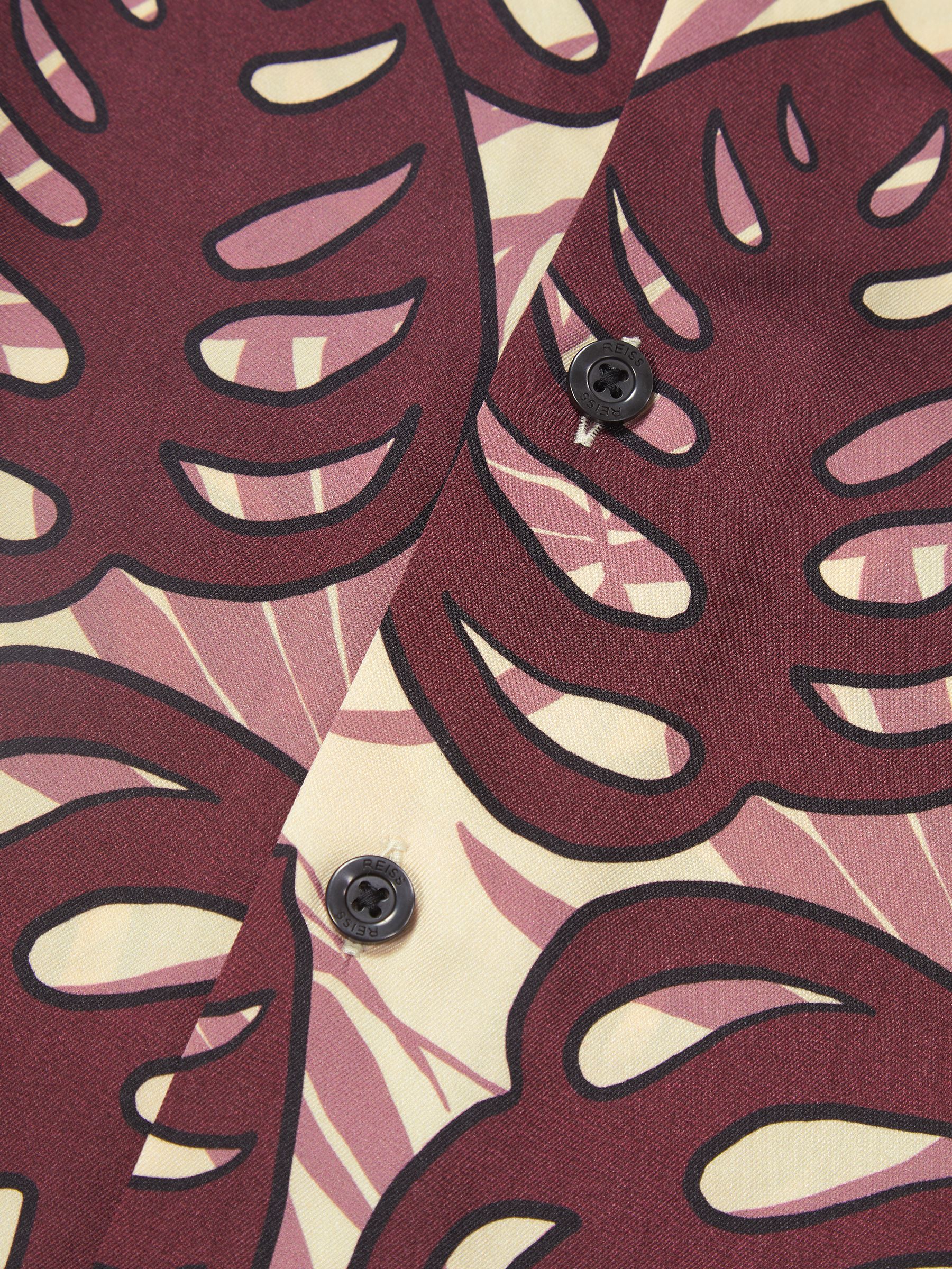 Cuban Collar Monster Leaf Print Shirt in Dark Pink - Image 5 of 5