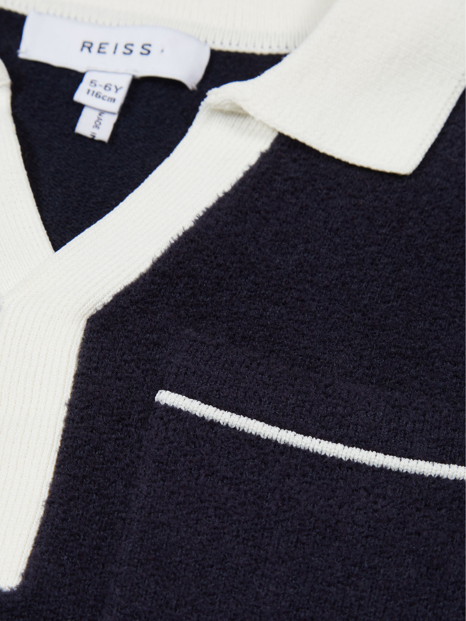 Open Collar Velour Polo T-Shirt in Navy - Image 7 of 7