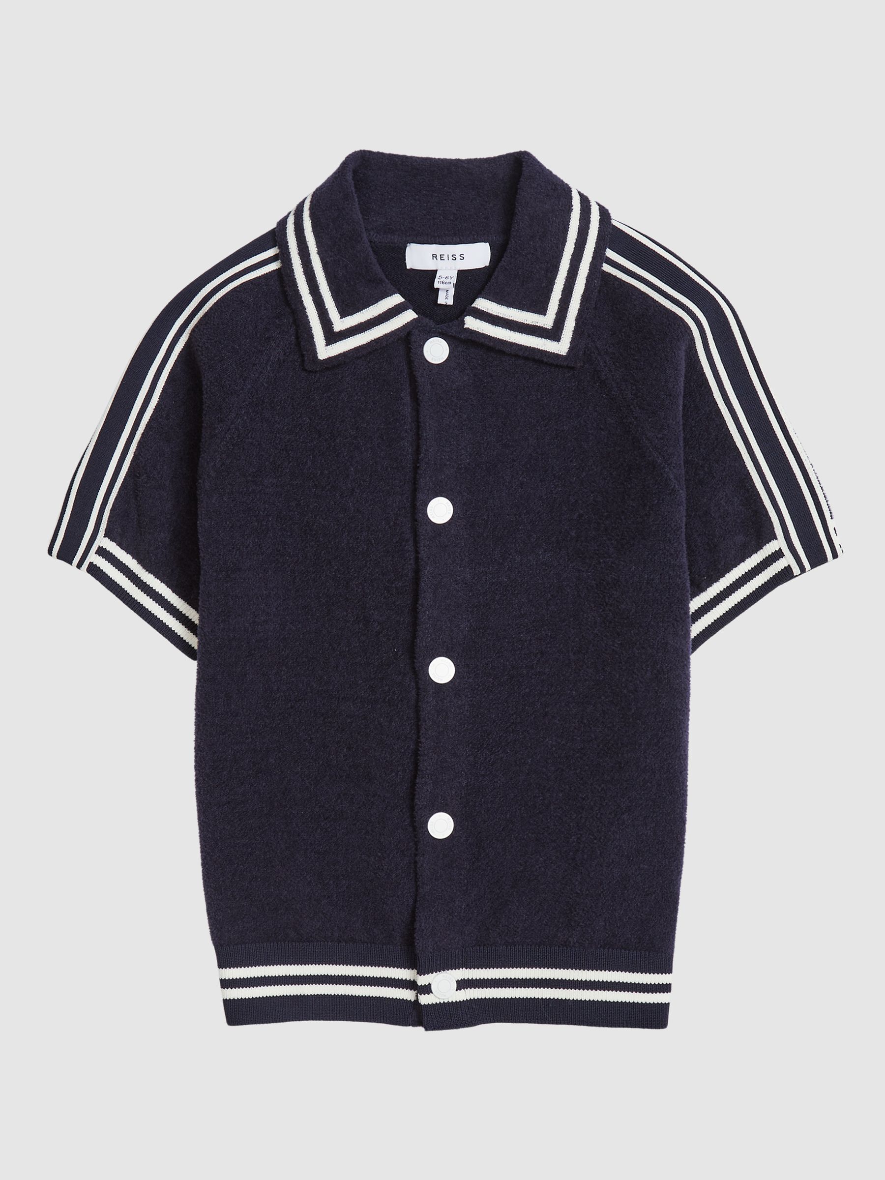 Velour Stripe Shirt in Navy - Image 2 of 6