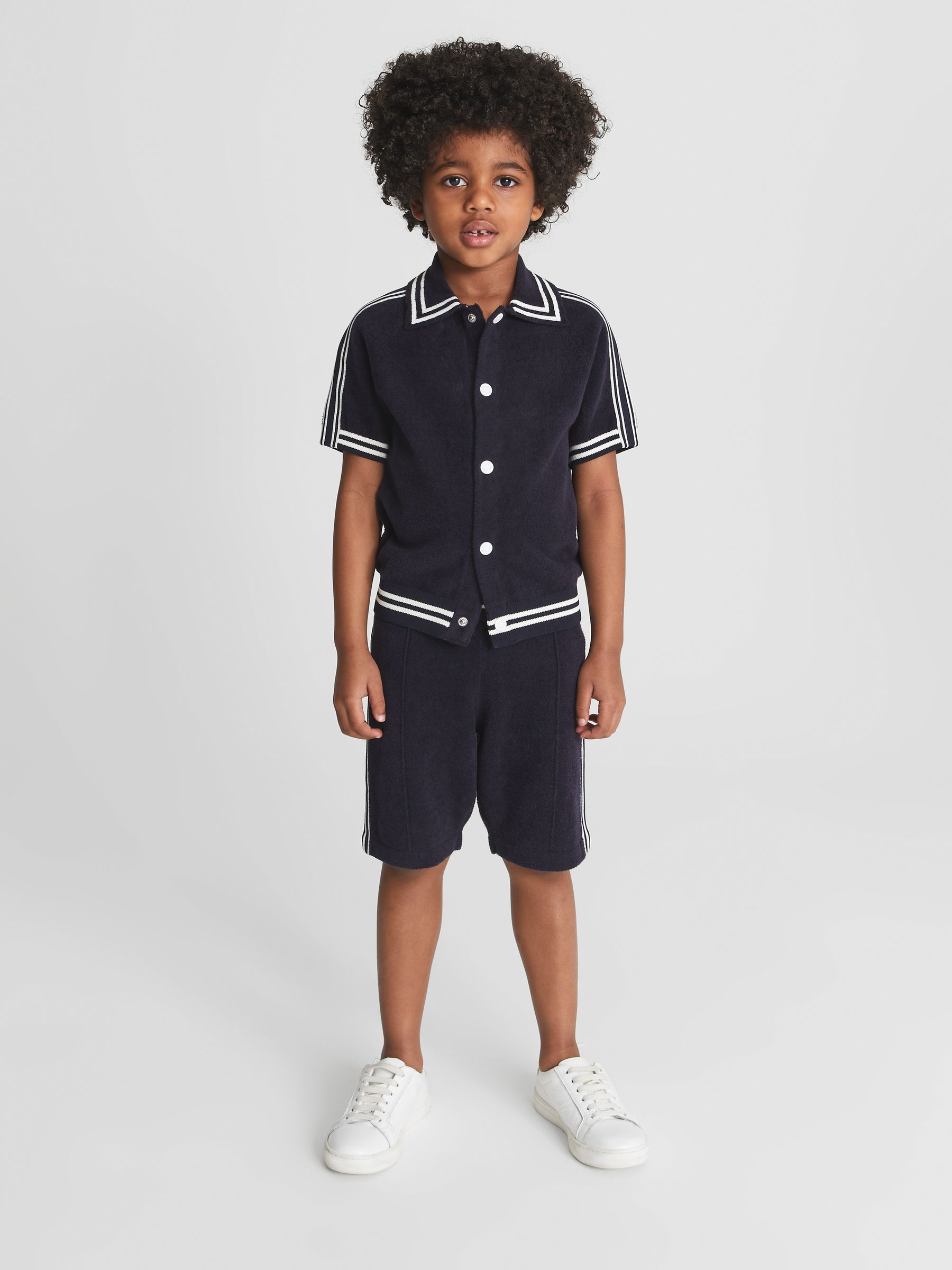 Velour Stripe Shirt in Navy - Image 3 of 6