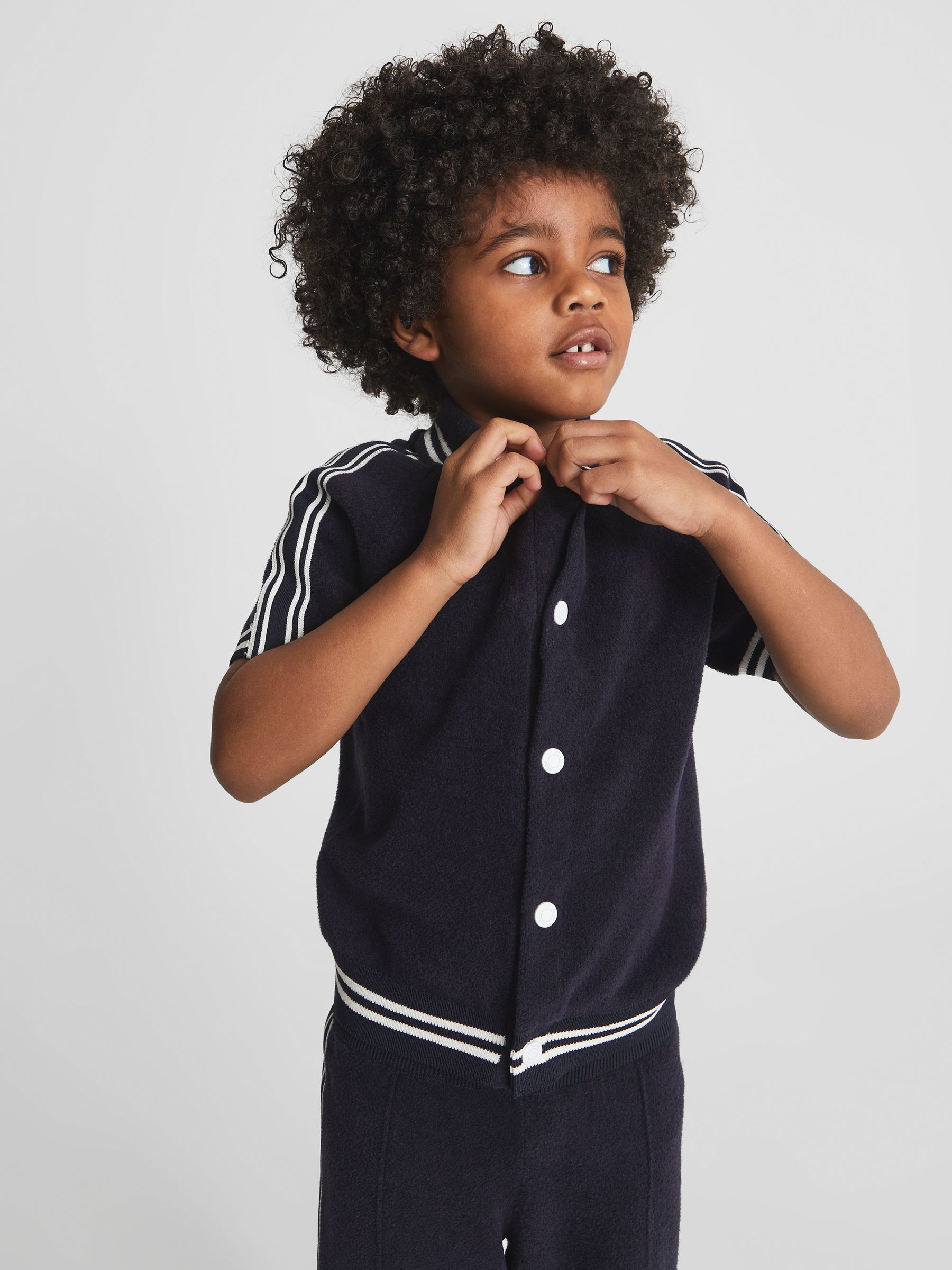Velour Stripe Shirt in Navy - Image 4 of 6