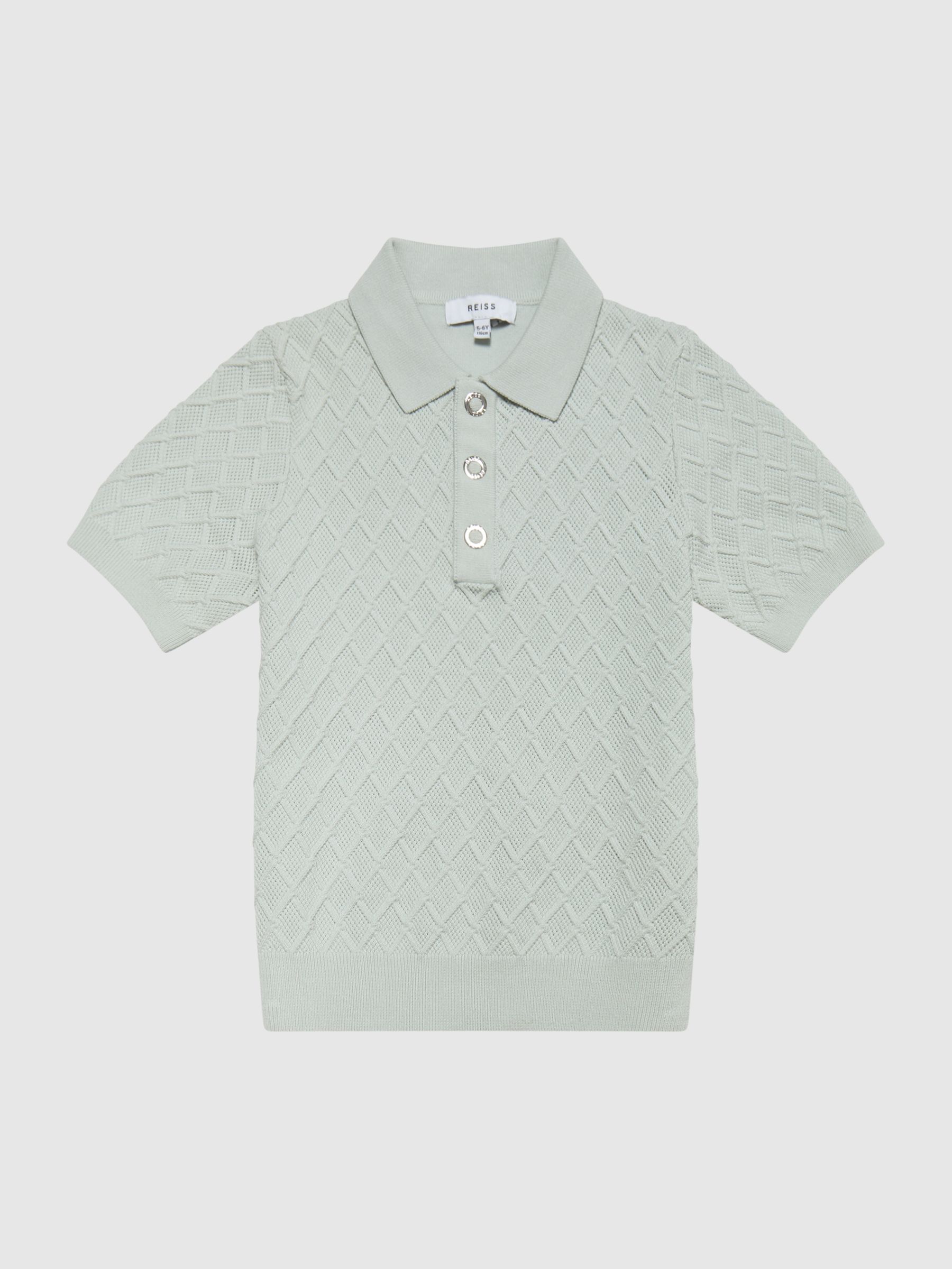 Press Stud Textured Polo T-Shirt in Sage - Image 2 of 6