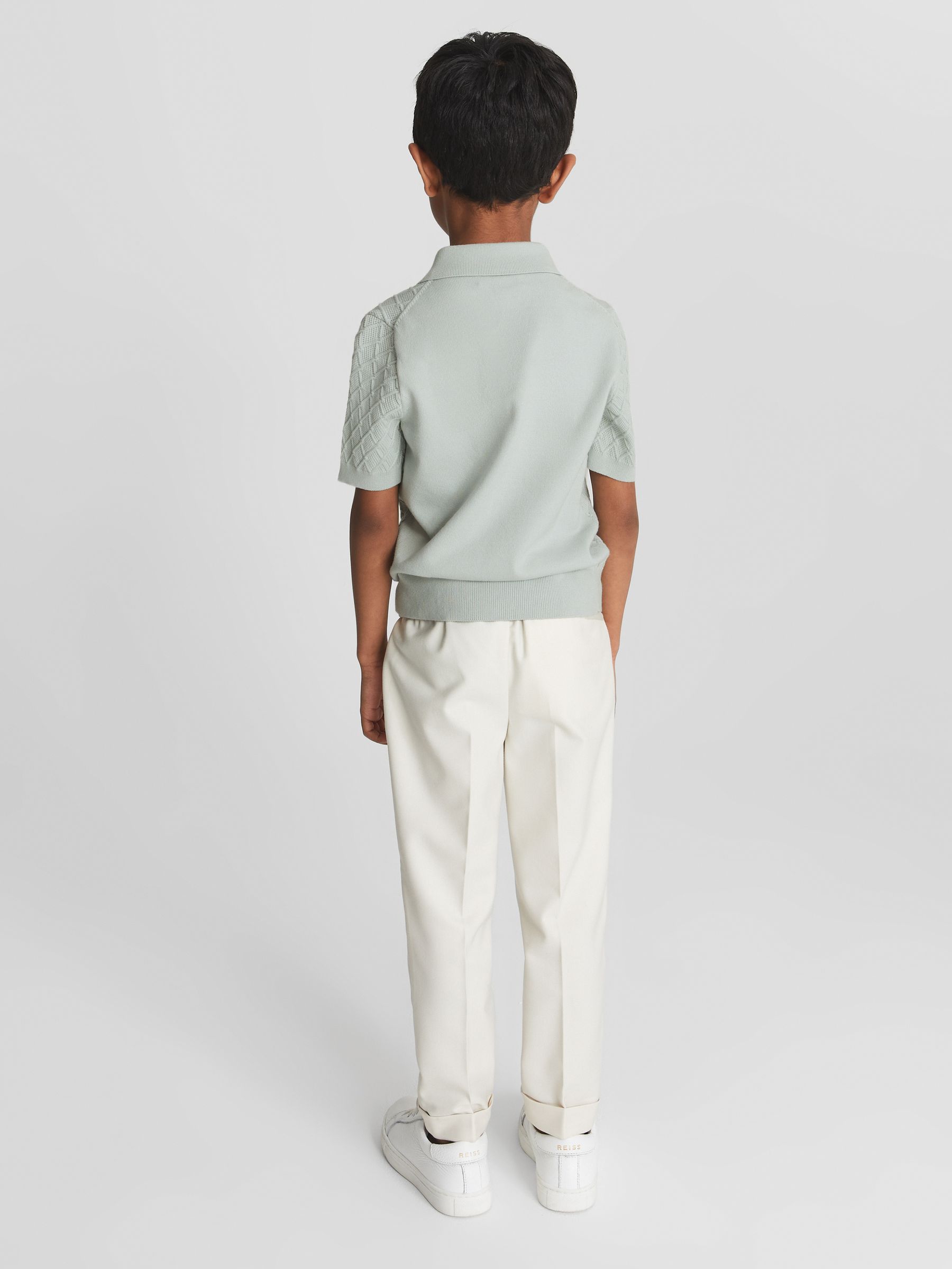 Press Stud Textured Polo T-Shirt in Sage - Image 5 of 6