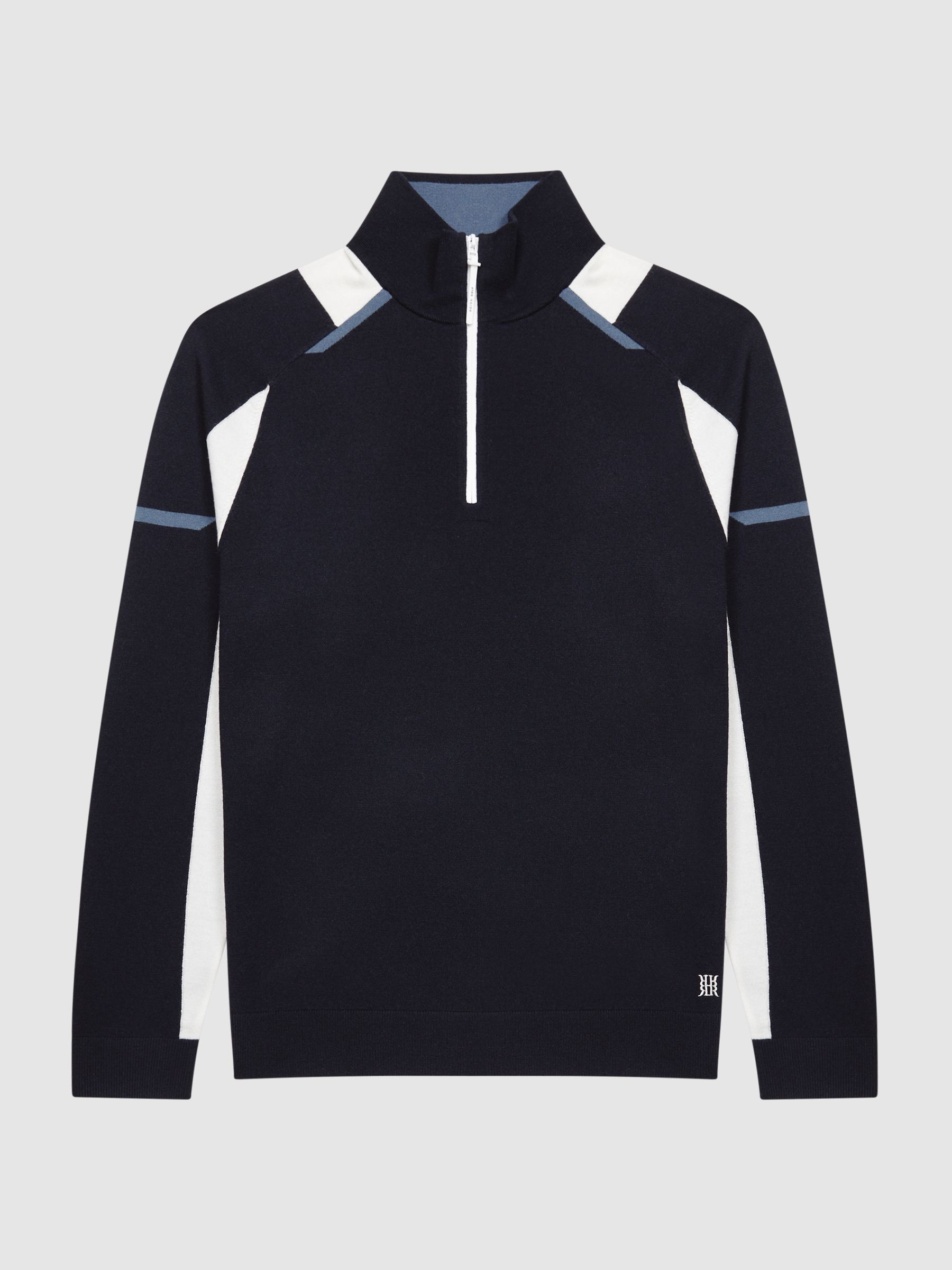 Colourblock Merino Stretch Half Zip in Navy/White - Image 2 of 7