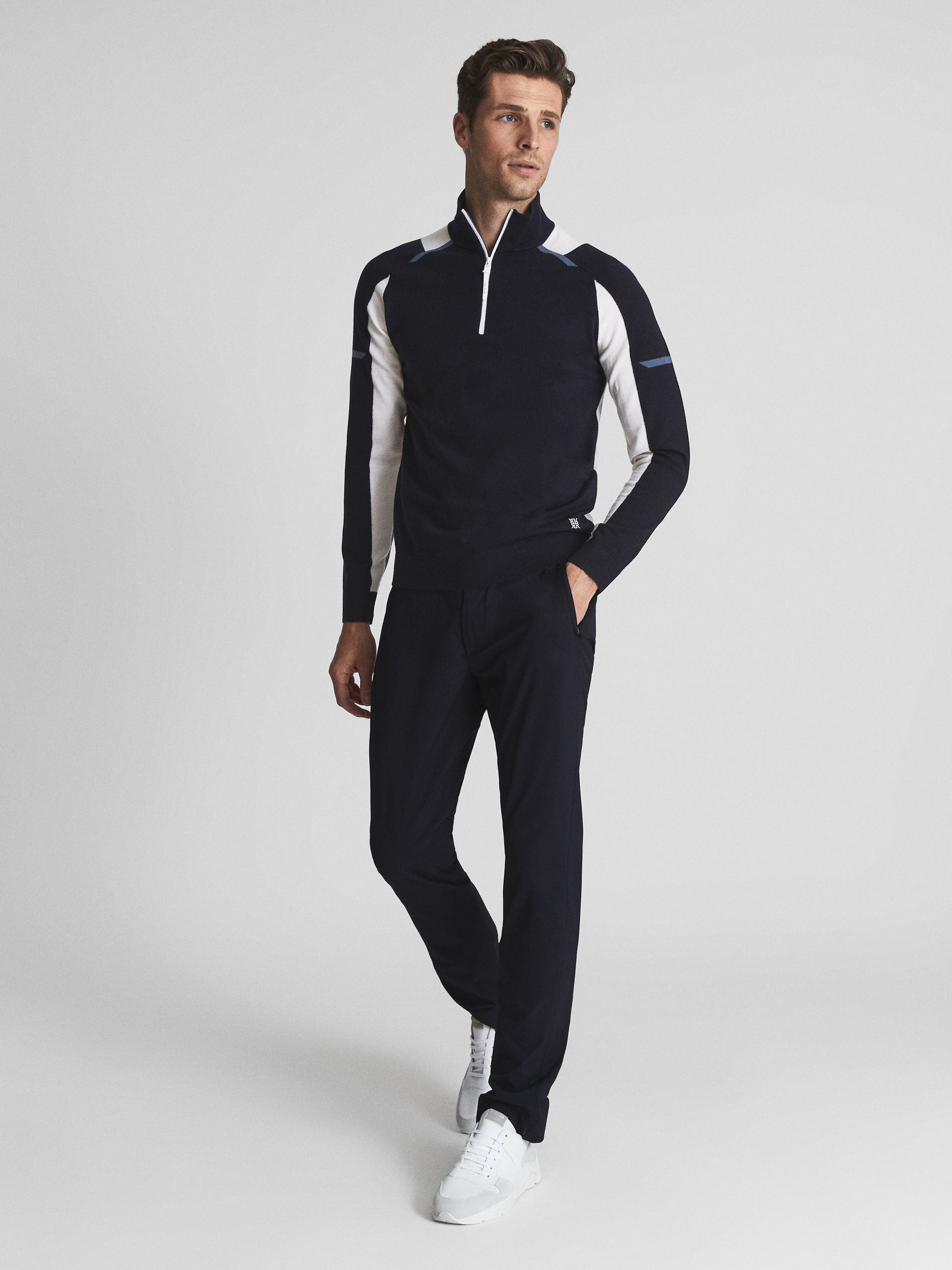 Colourblock Merino Stretch Half Zip in Navy/White - Image 3 of 7