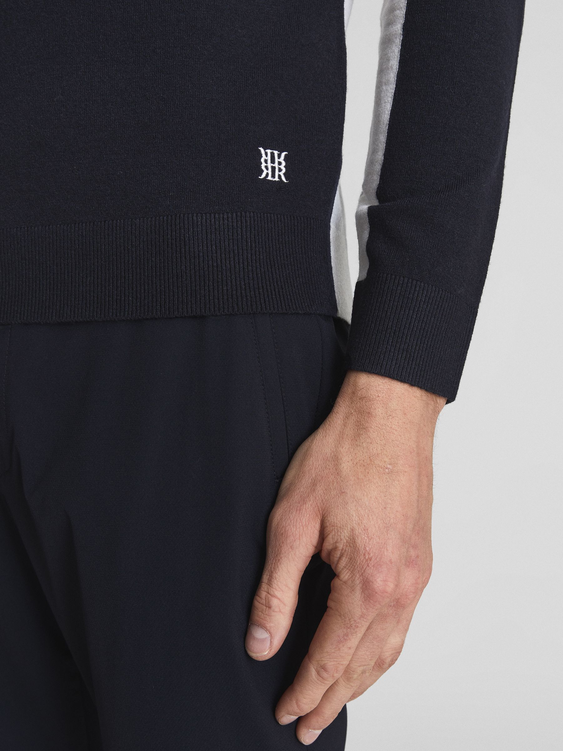 Colourblock Merino Stretch Half Zip in Navy/White - Image 6 of 7