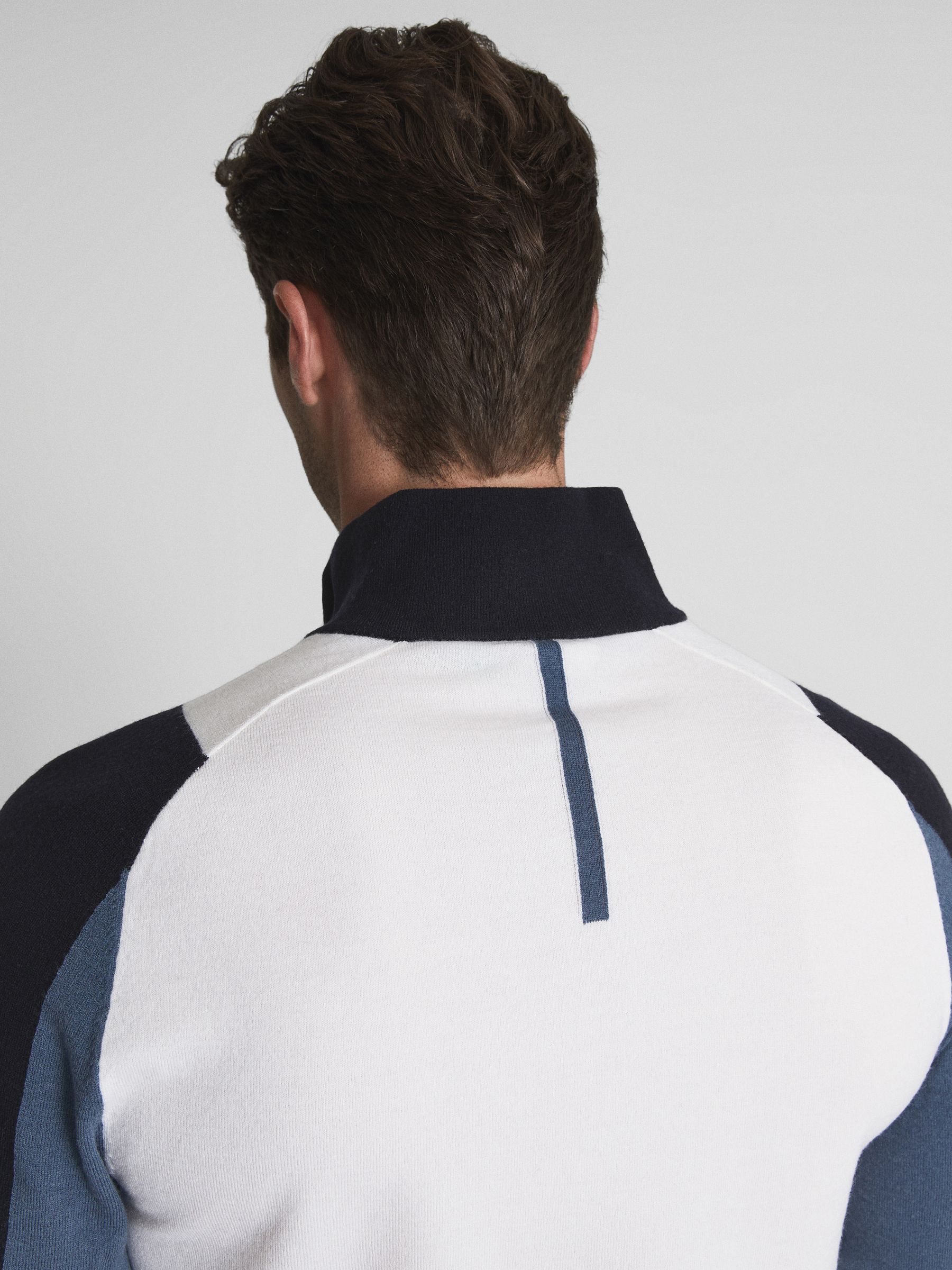 Colourblock Merino Stretch Half Zip in Navy/White - Image 7 of 7