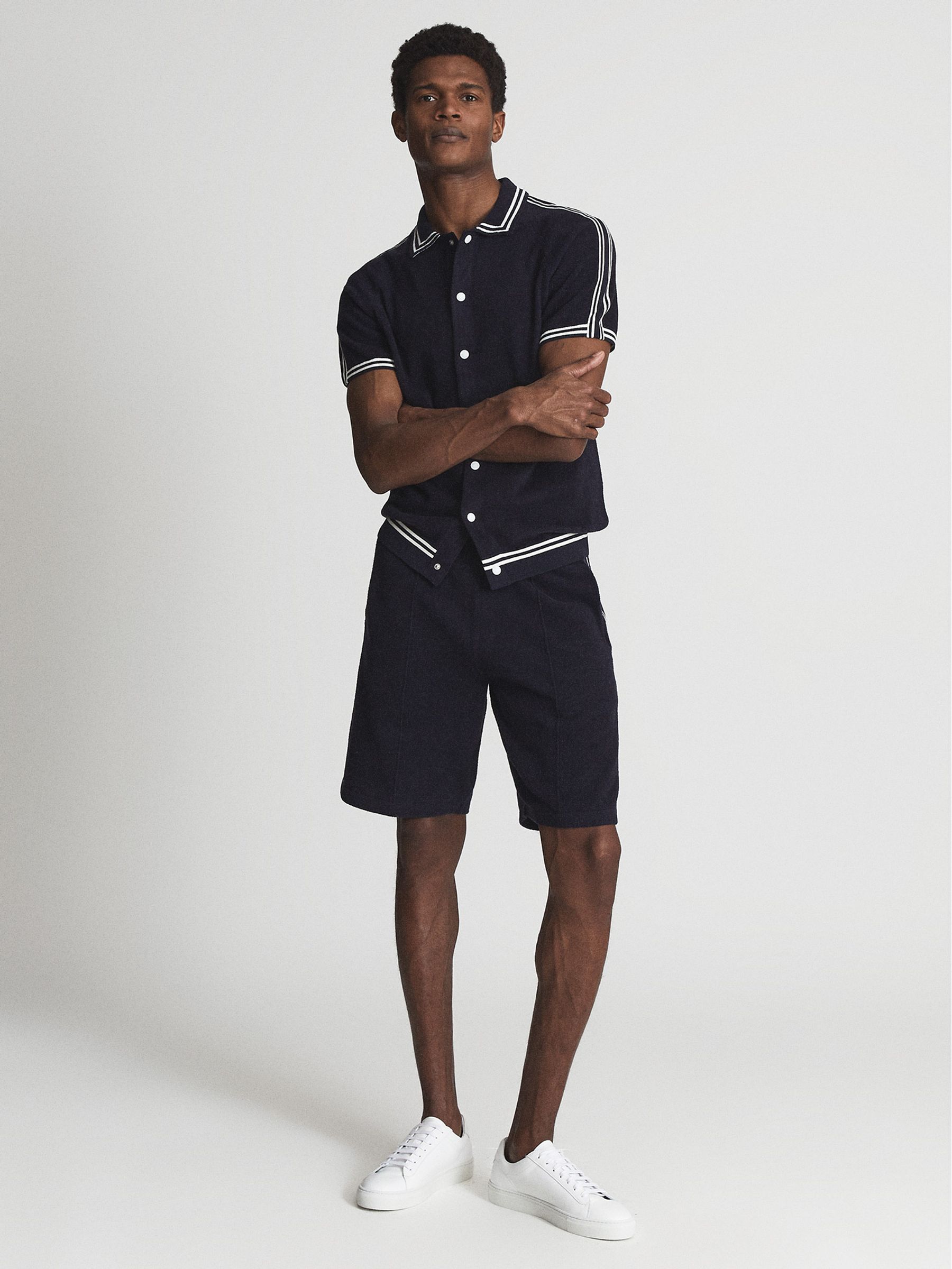 Velour Side Stripe Shirt in Navy - Image 3 of 7