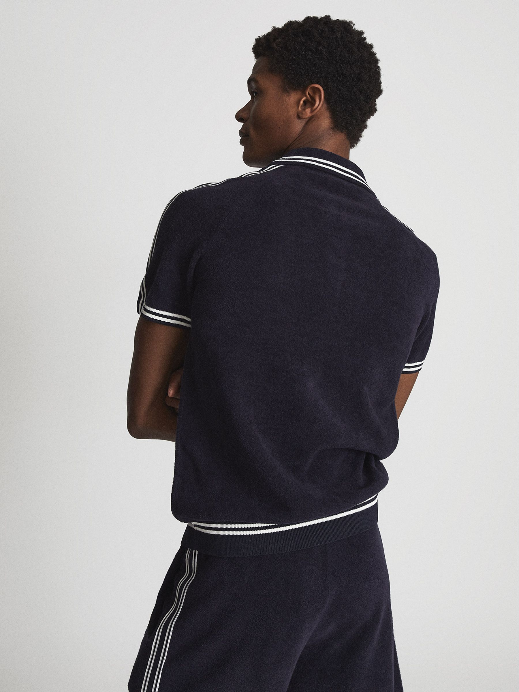 Velour Side Stripe Shirt in Navy - Image 5 of 7