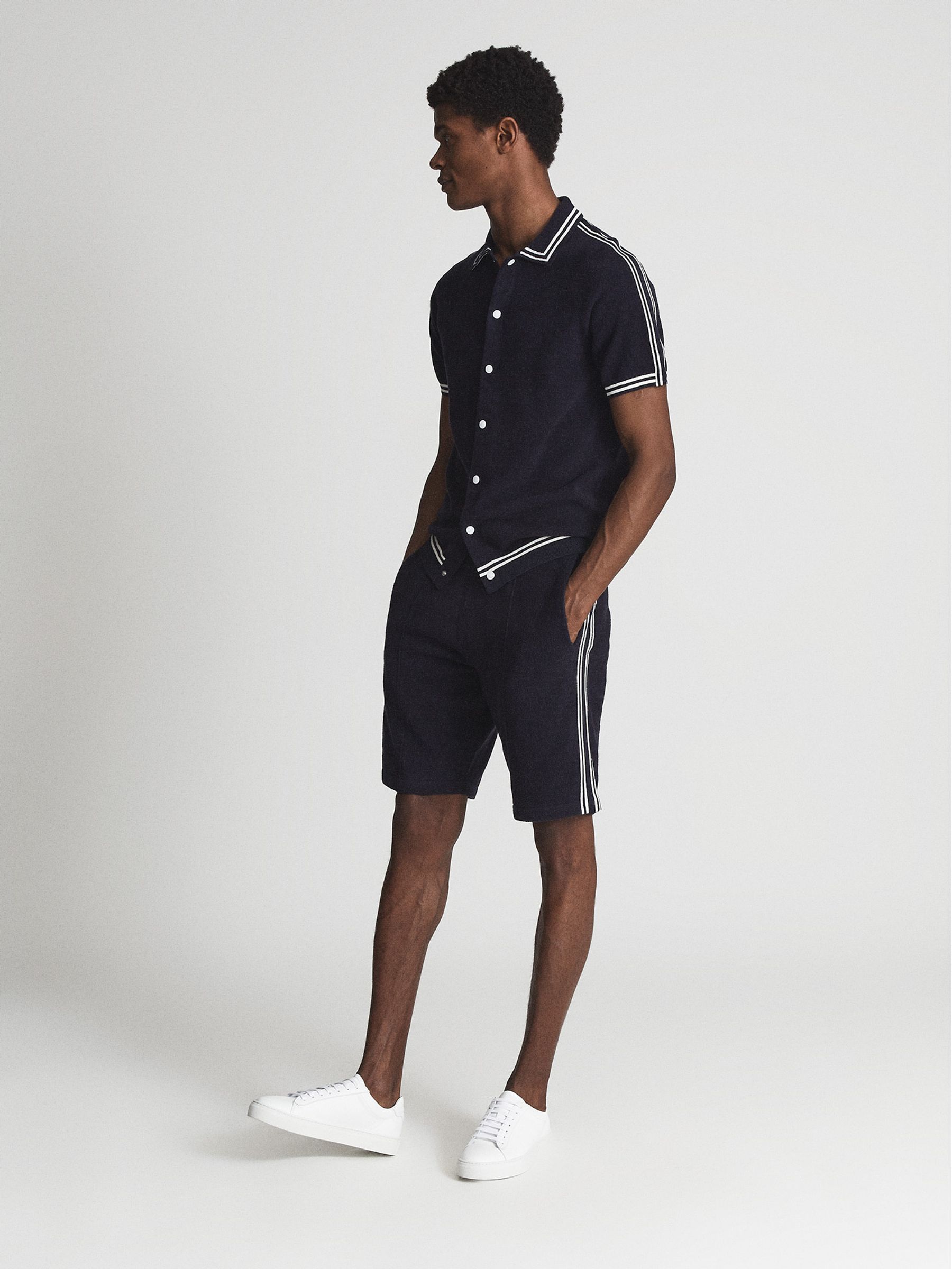 Velour Side Stripe Shirt in Navy - Image 6 of 7