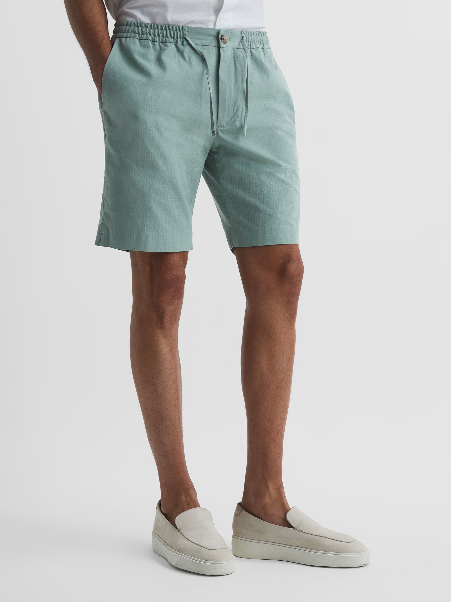 Drawstring Seersucker Short in Green - Image 1 of 7