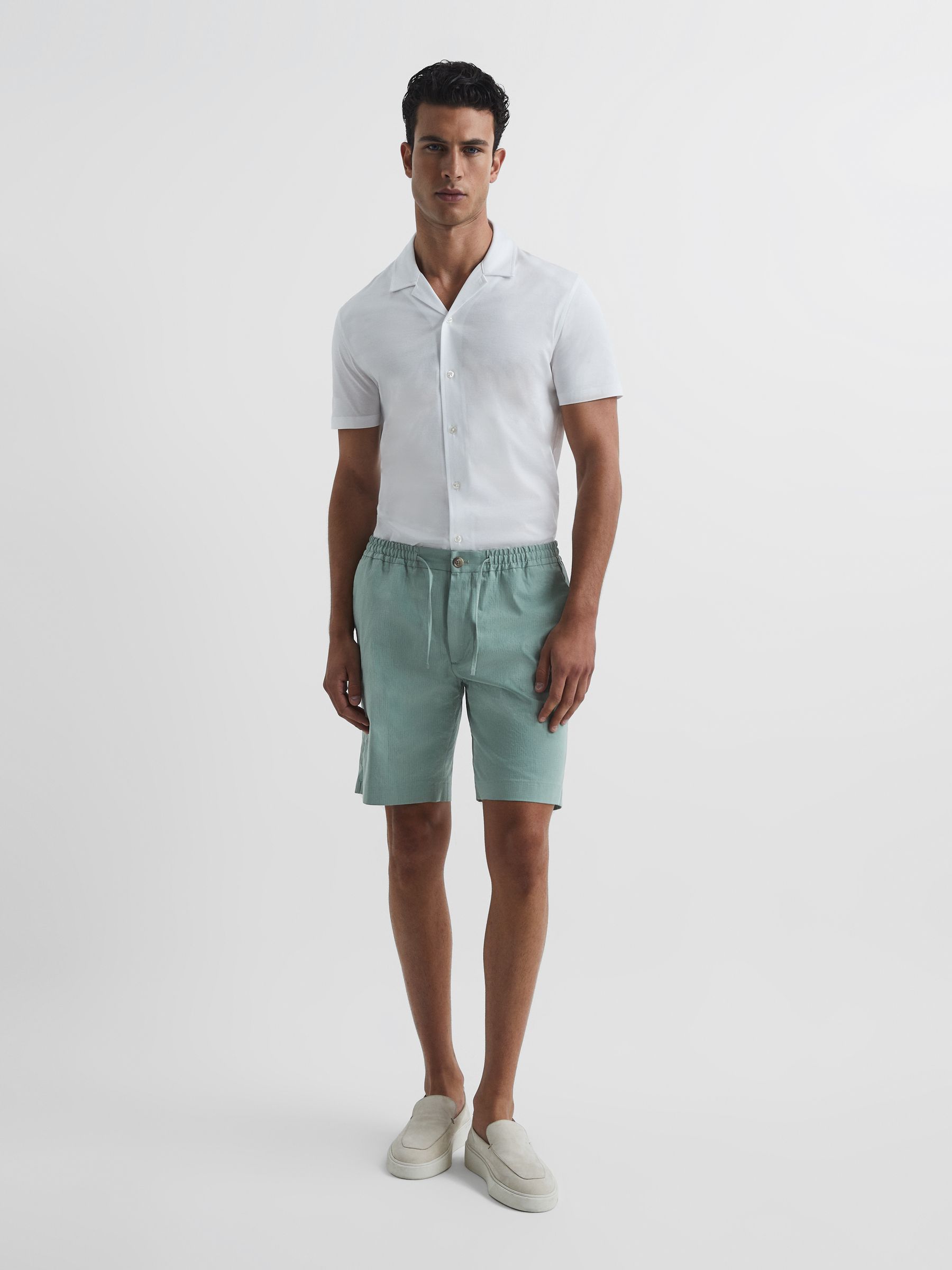 Drawstring Seersucker Short in Green - Image 3 of 7