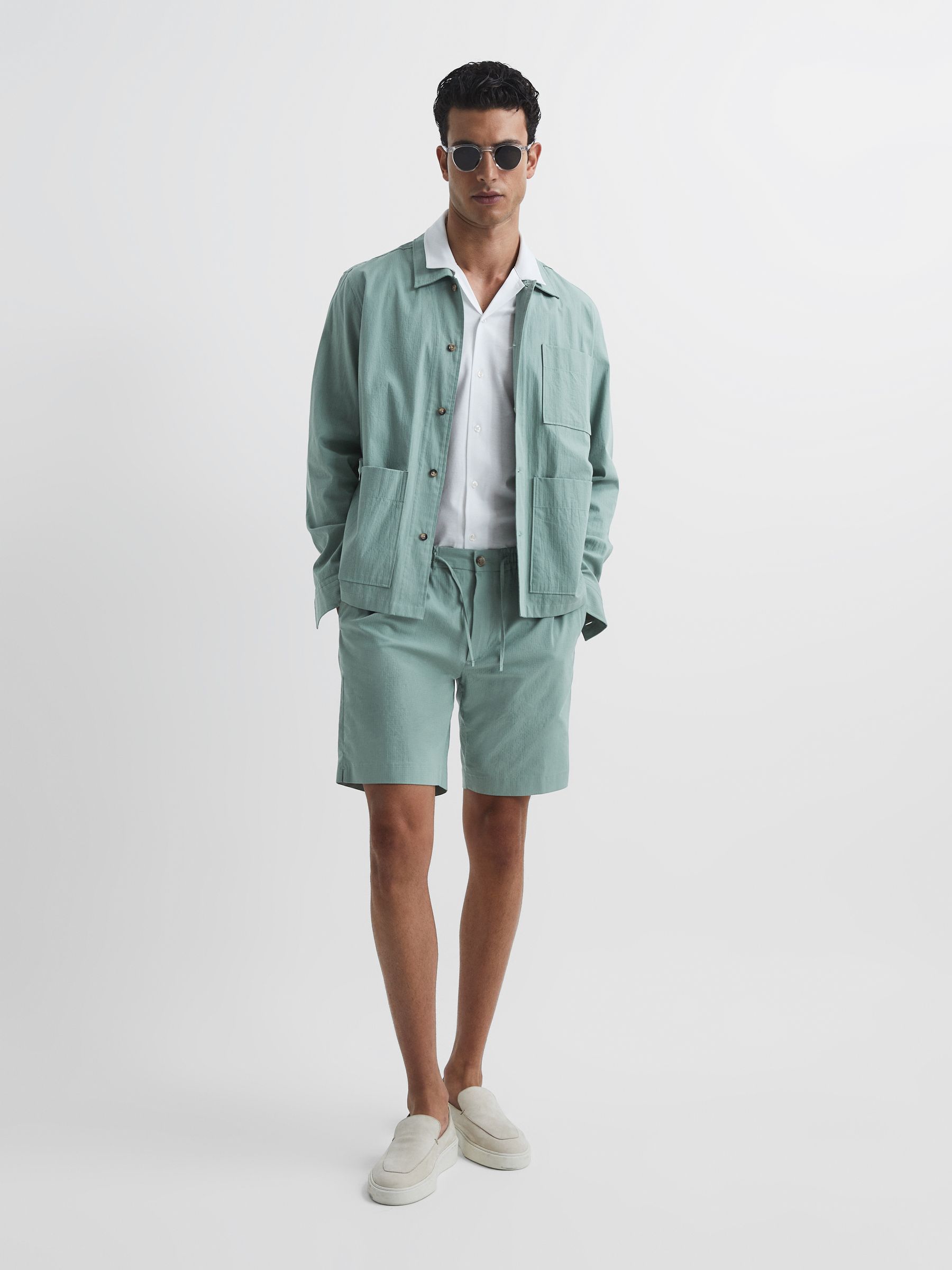 Drawstring Seersucker Short in Green - Image 6 of 7