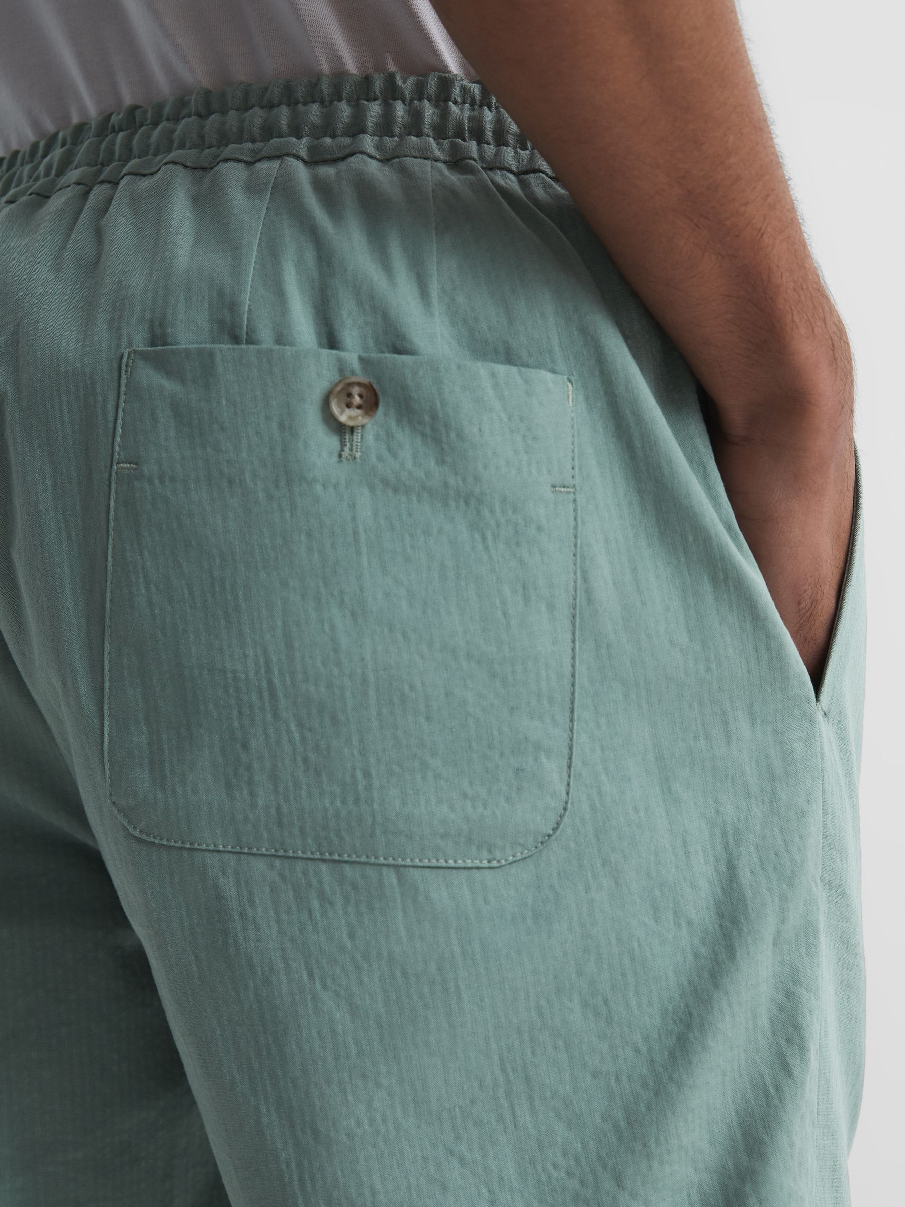 Drawstring Seersucker Short in Green - Image 7 of 7