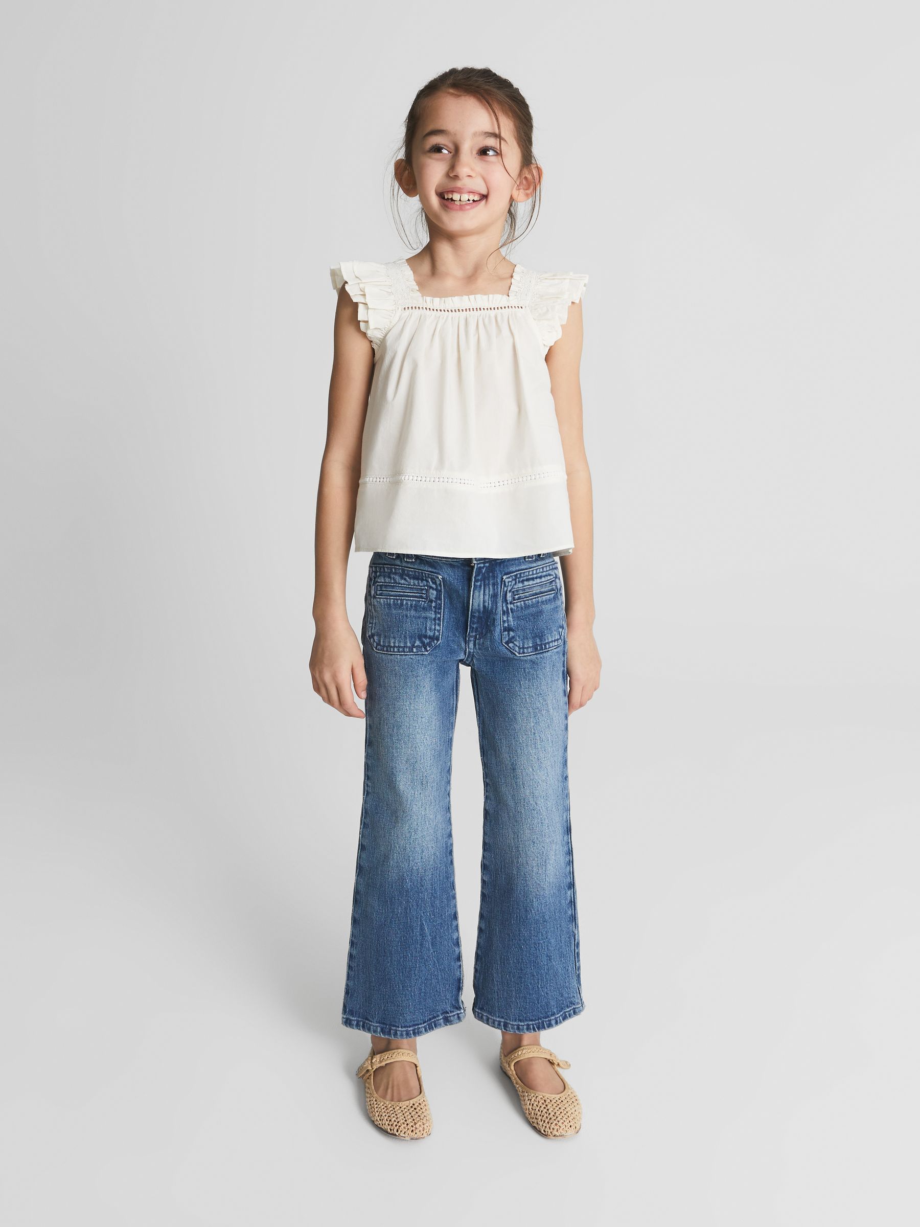 Ruffle Shoulder Top in Ivory - Image 1 of 5