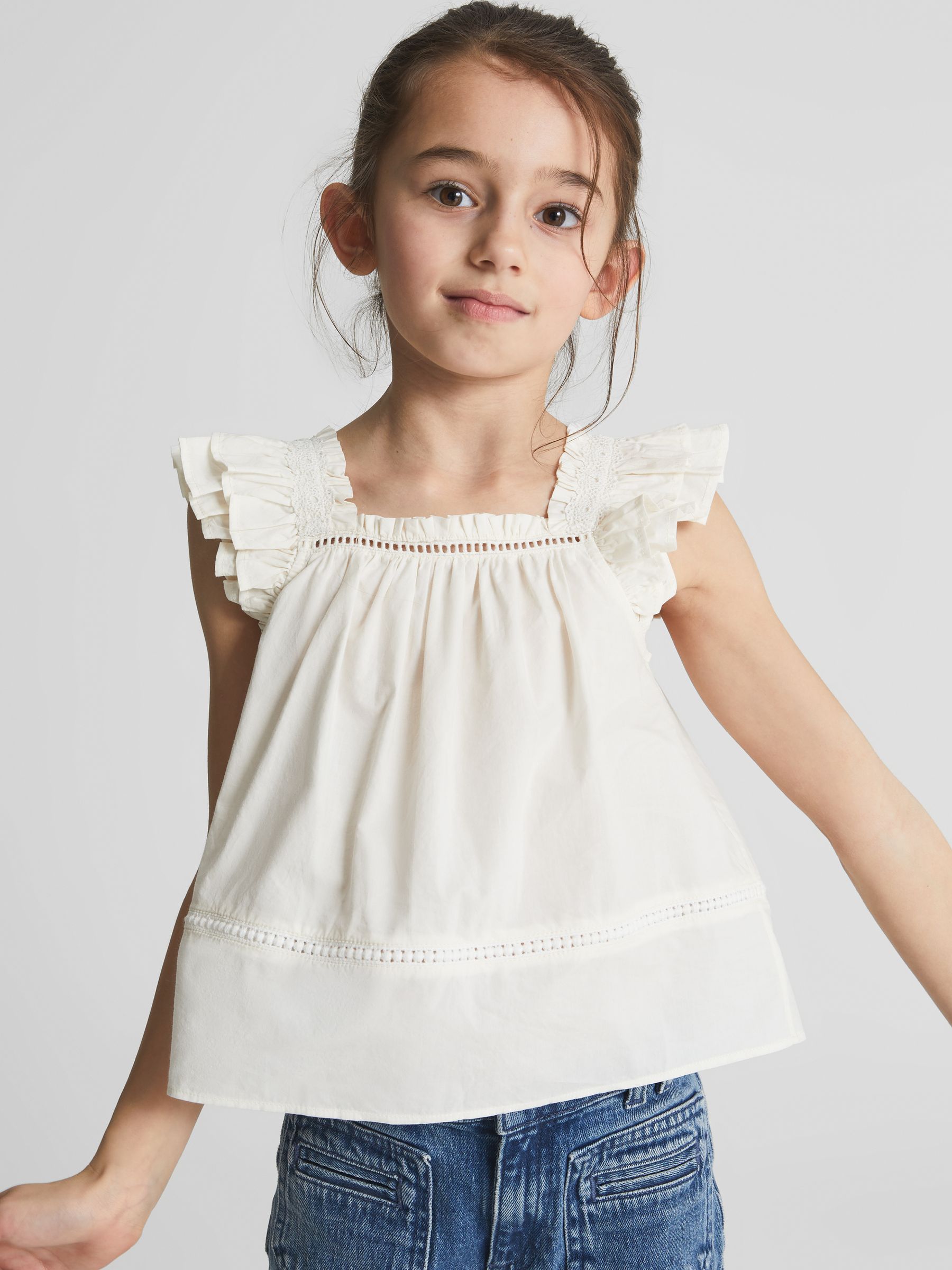 Ruffle Shoulder Top in Ivory - Image 3 of 5