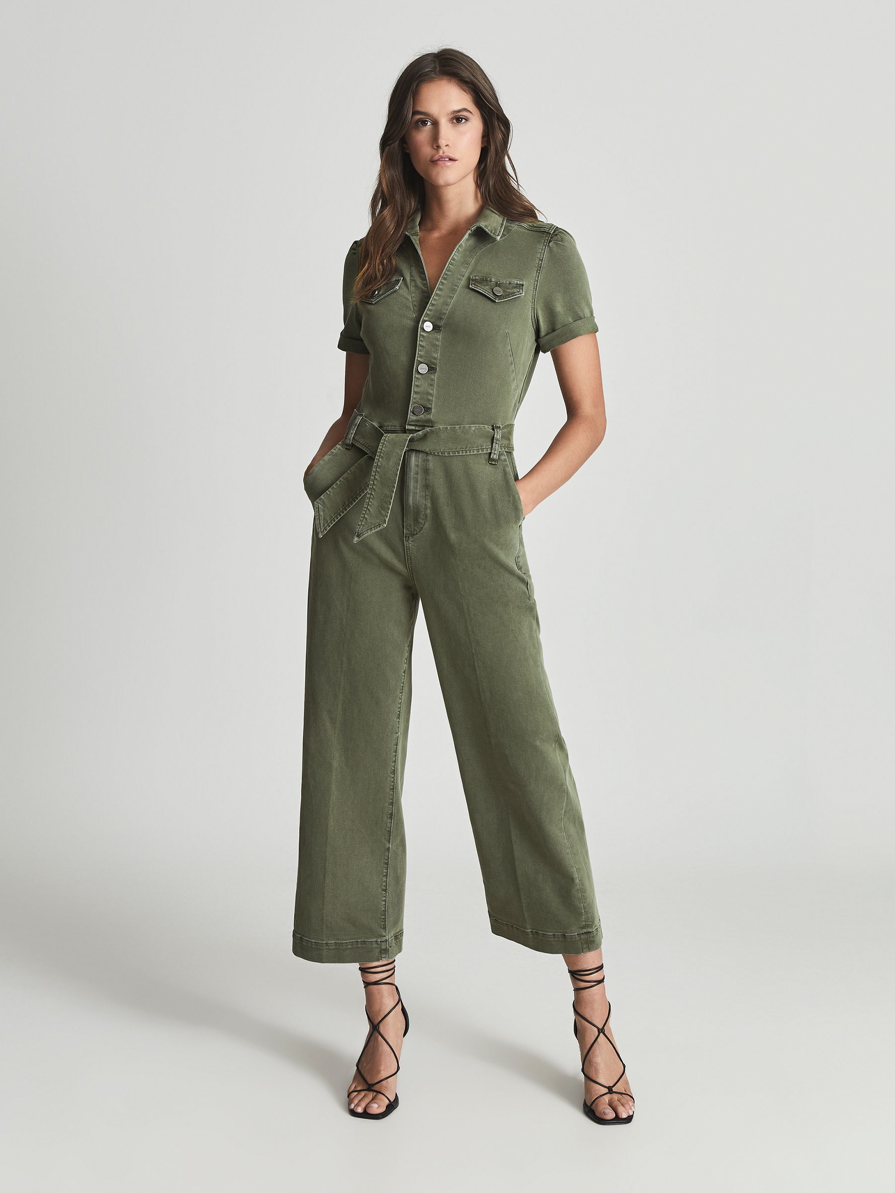 Paige Anessa Denim Jumpsuit in Green - Image 1 of 6