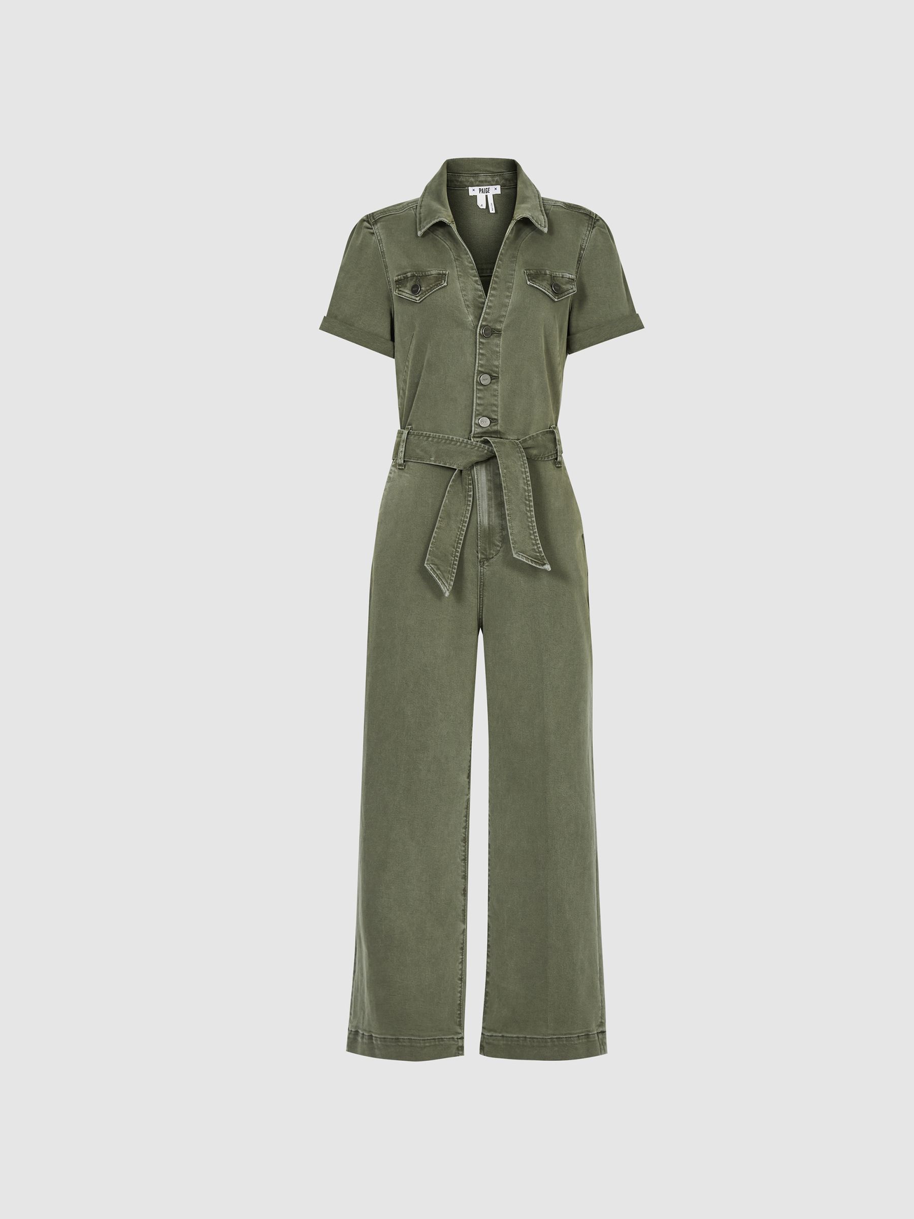 Paige Anessa Denim Jumpsuit in Green - Image 2 of 6