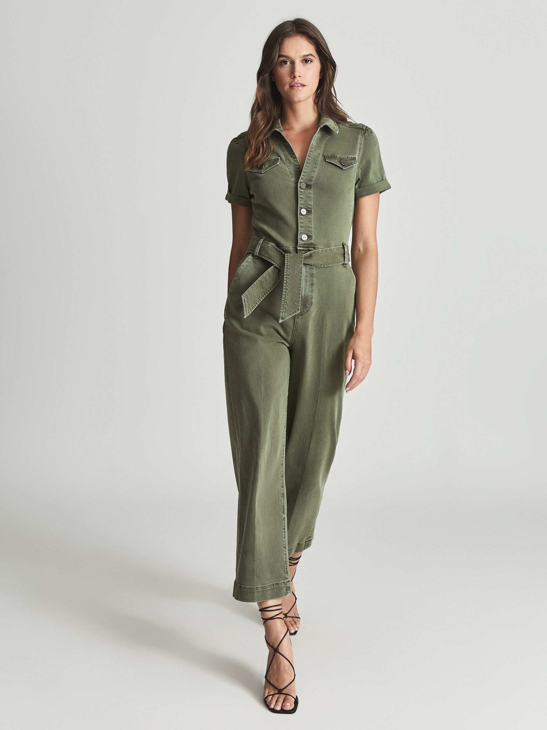 Paige Anessa Denim Jumpsuit in Green - Image 6 of 6