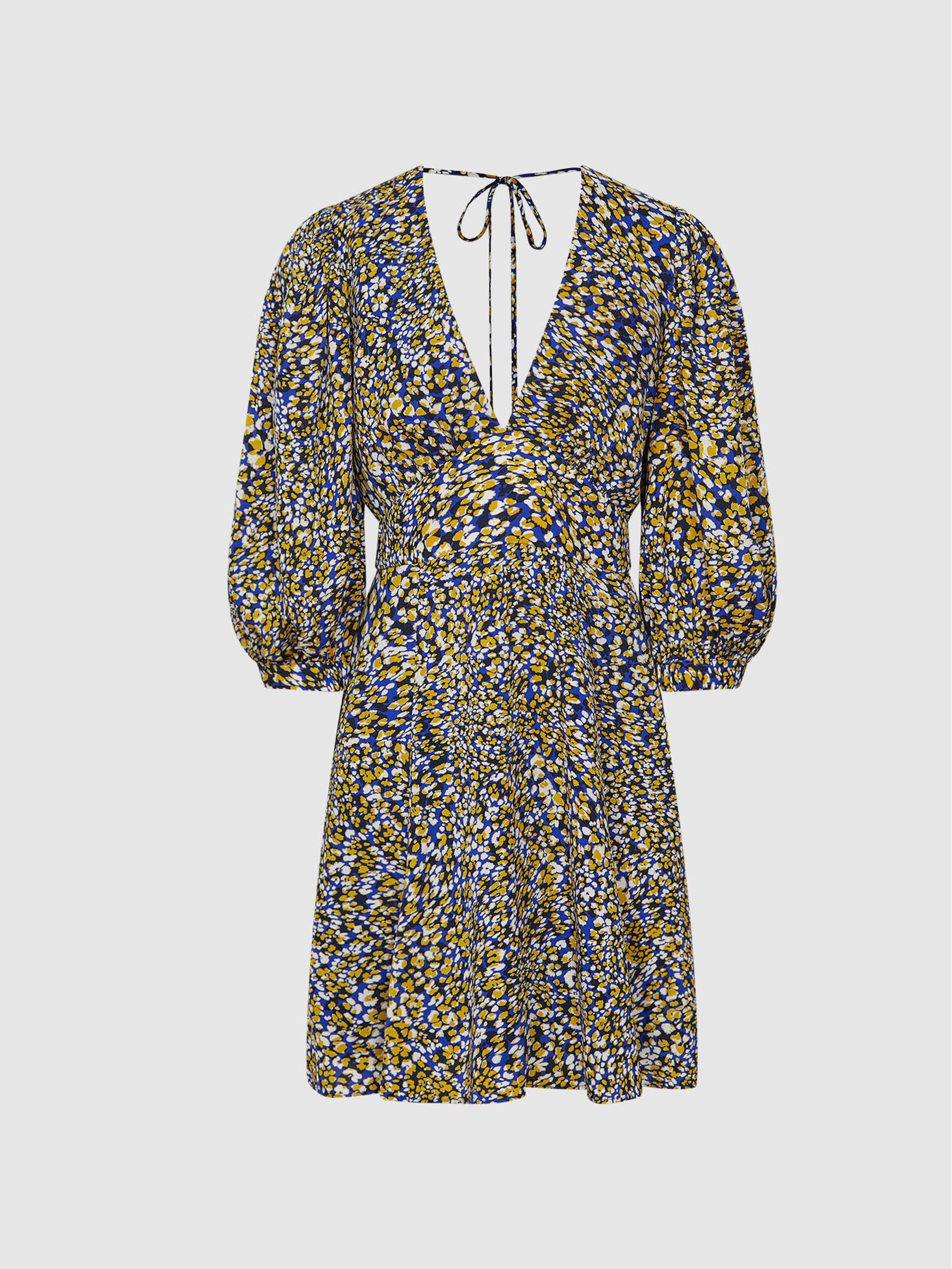 Puff Sleeve Print Mini Dress in Blue - Image 2 of 6