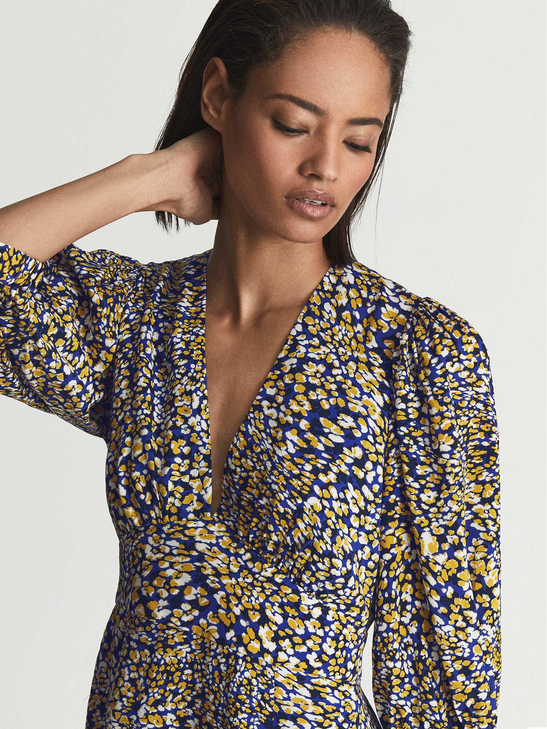 Puff Sleeve Print Mini Dress in Blue - Image 4 of 6