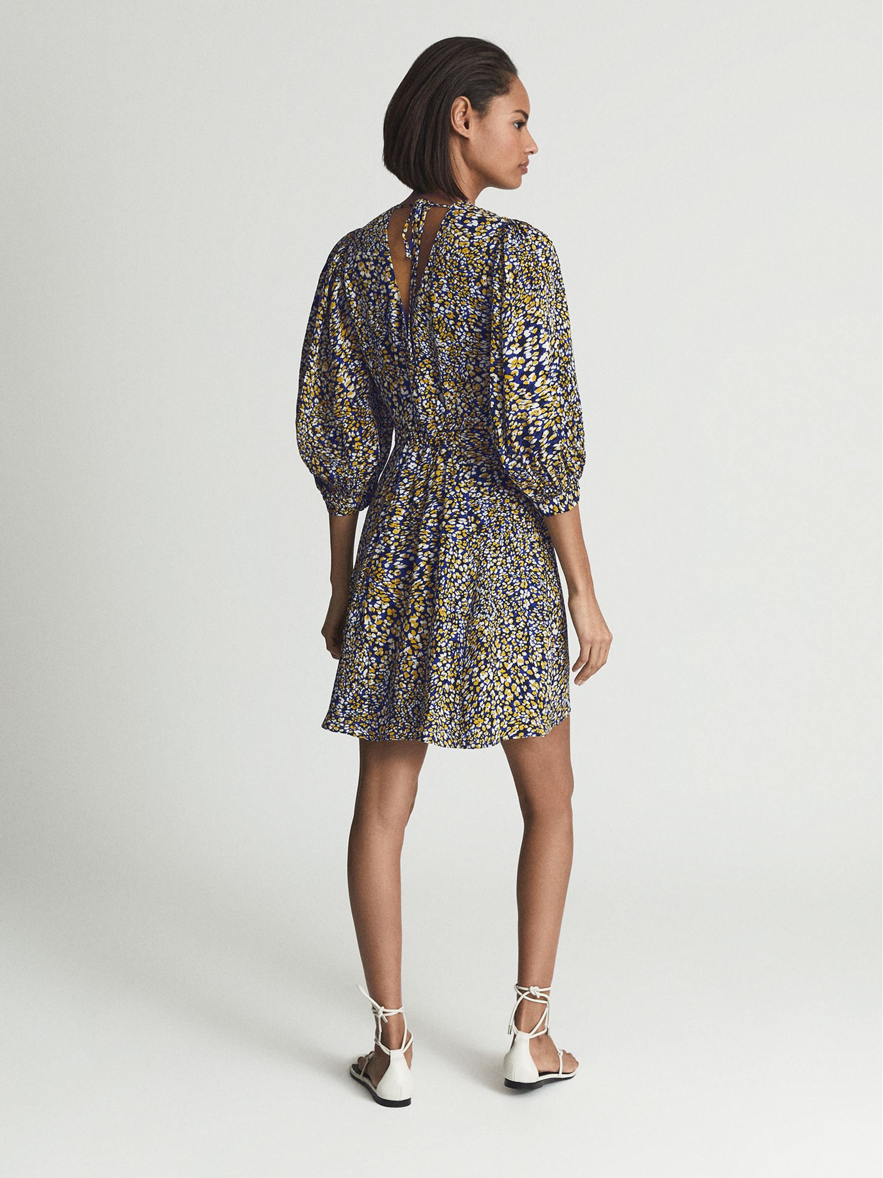 Puff Sleeve Print Mini Dress in Blue - Image 5 of 6