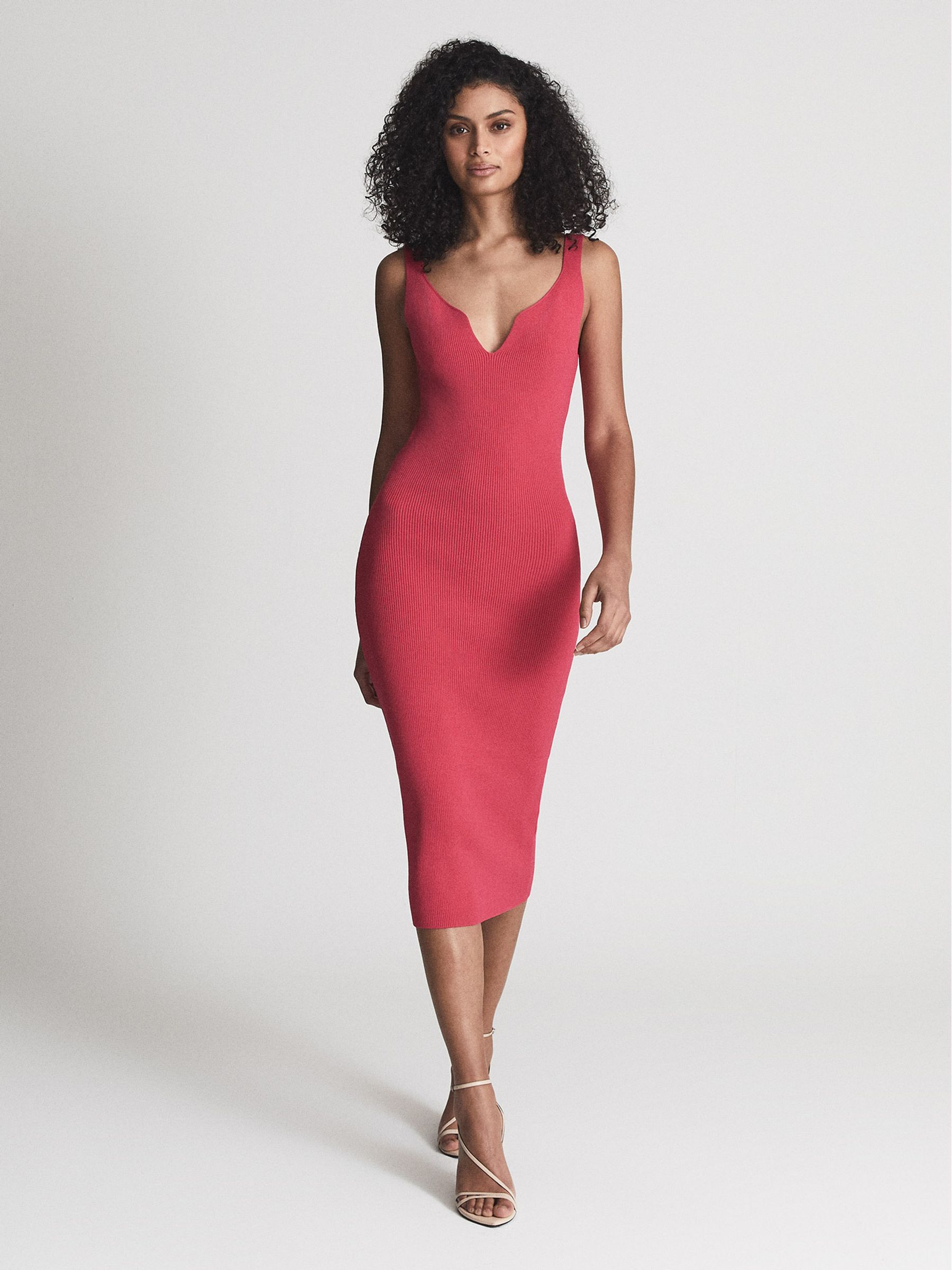 Sweetheart Neck Knitted Bodycon in Pink - Image 1 of 6