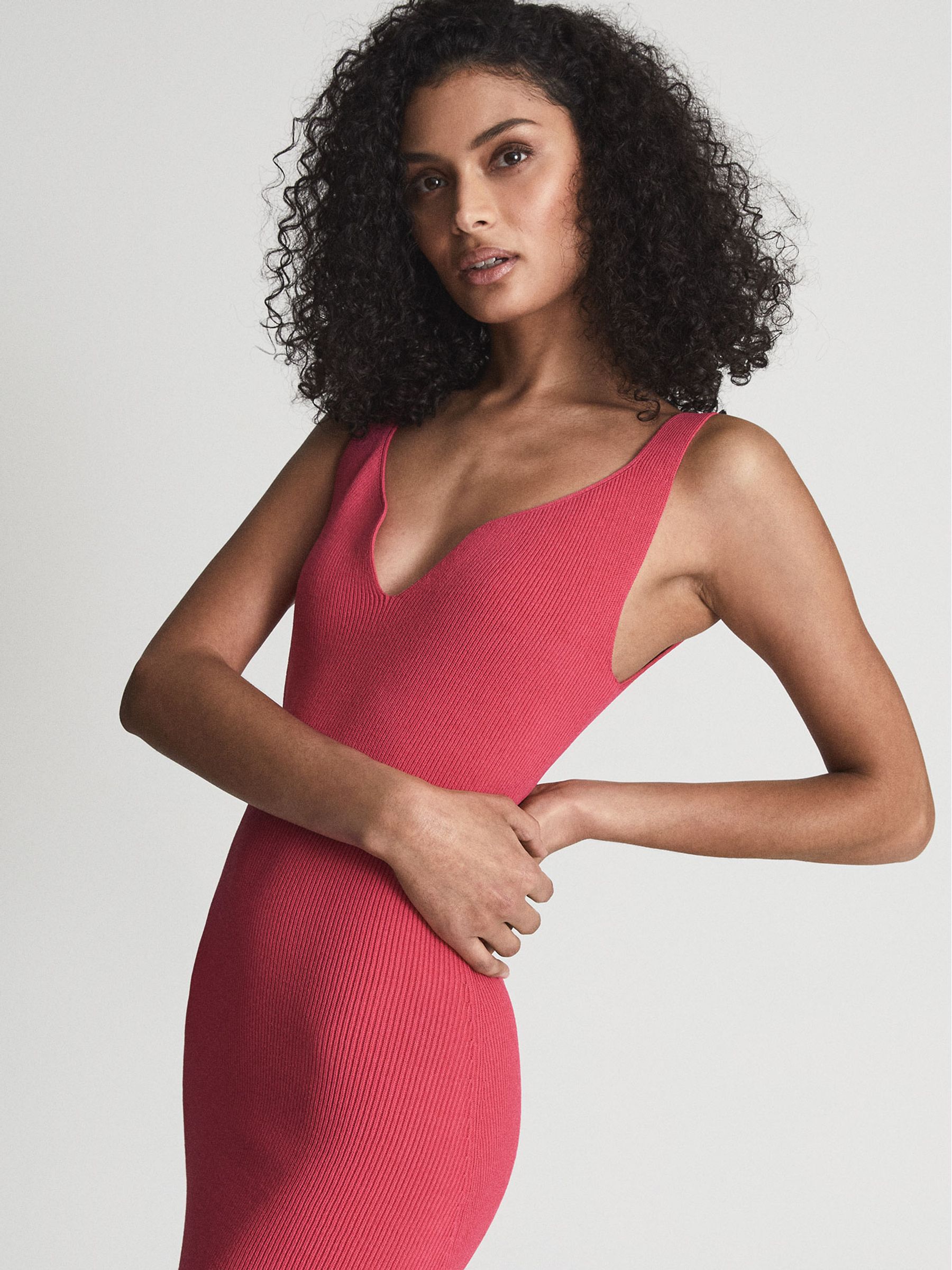 Sweetheart Neck Knitted Bodycon in Pink - Image 6 of 6