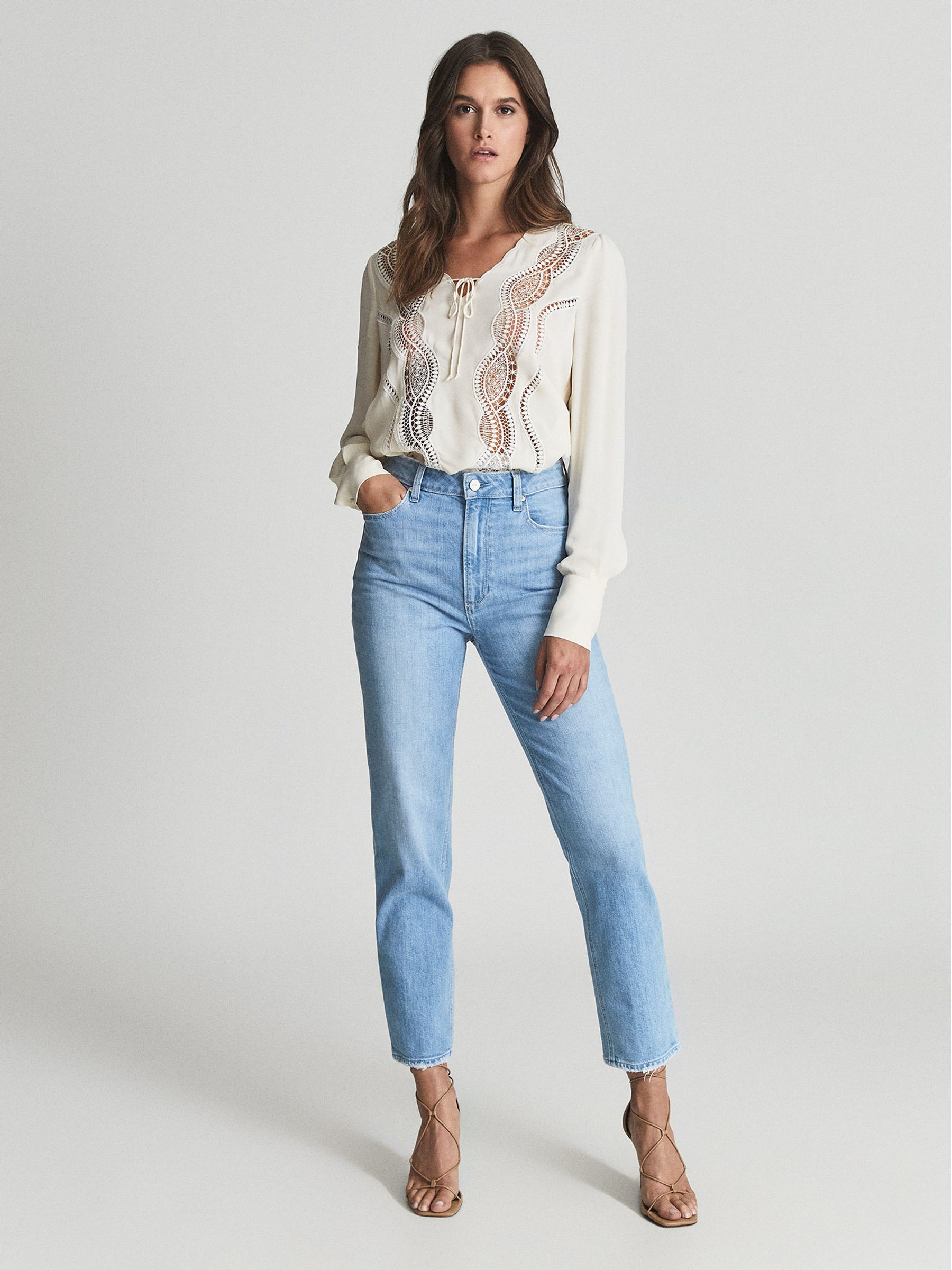 Paige Straight Leg Jeans in Light Blue - Image 1 of 7 Paige Straight Leg Jeans in Light Blue - Image 1 of 7