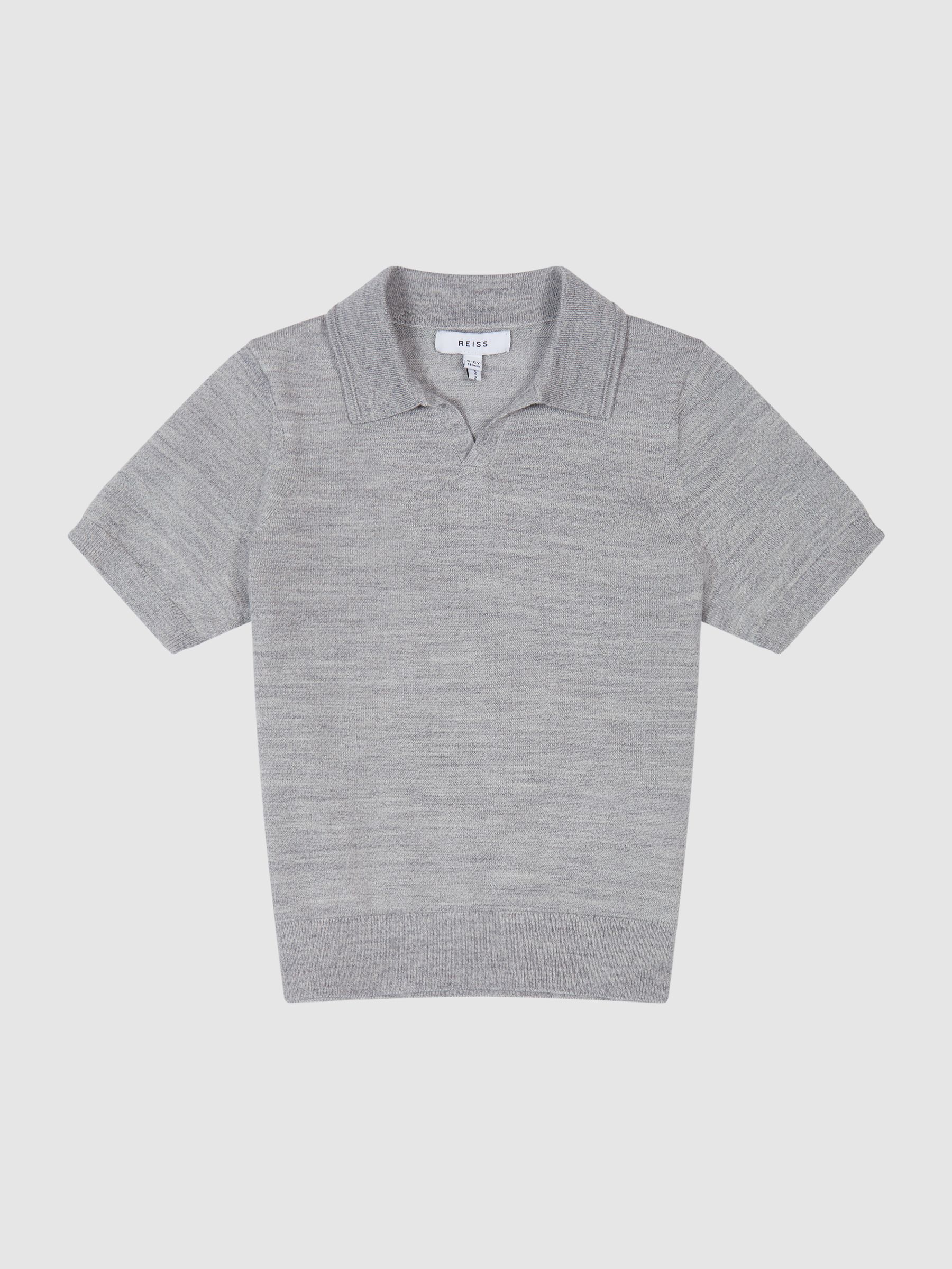 Merino Wool Open Collar Polo Shirt in Soft Grey - Image 2 of 7