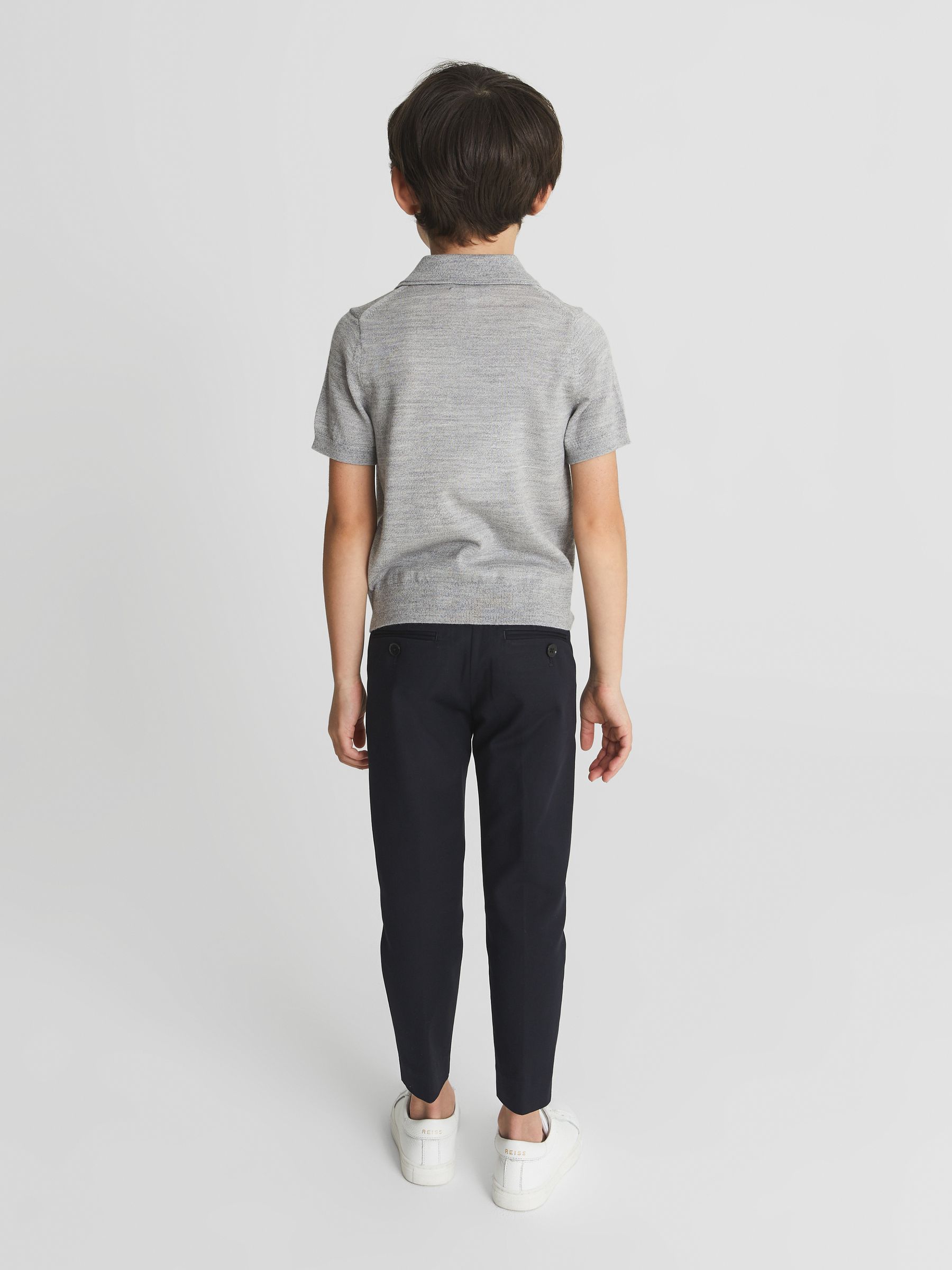 Merino Wool Open Collar Polo Shirt in Soft Grey - Image 6 of 7