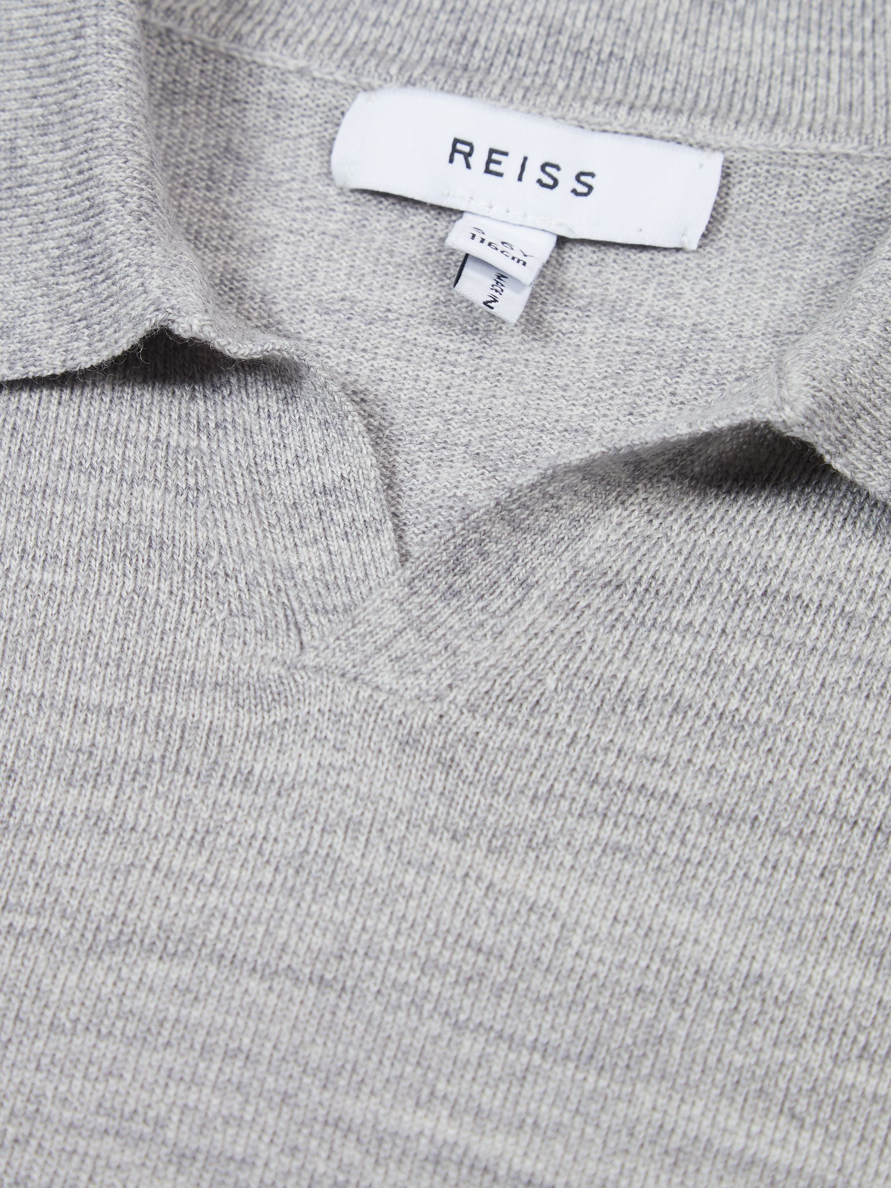 Merino Wool Open Collar Polo Shirt in Soft Grey - Image 7 of 7