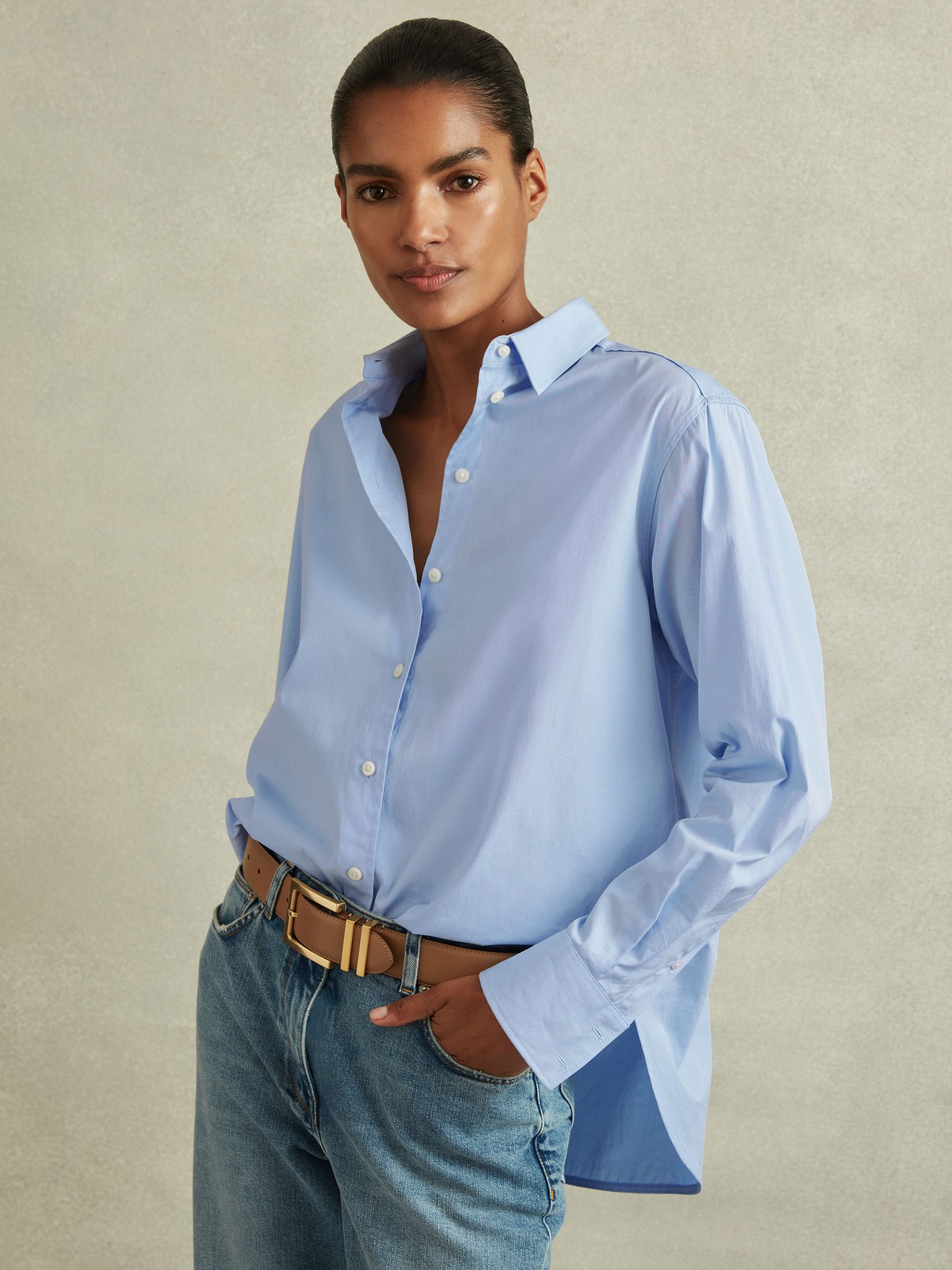 Cotton Poplin Shirt in Blue - Image 4 of 7