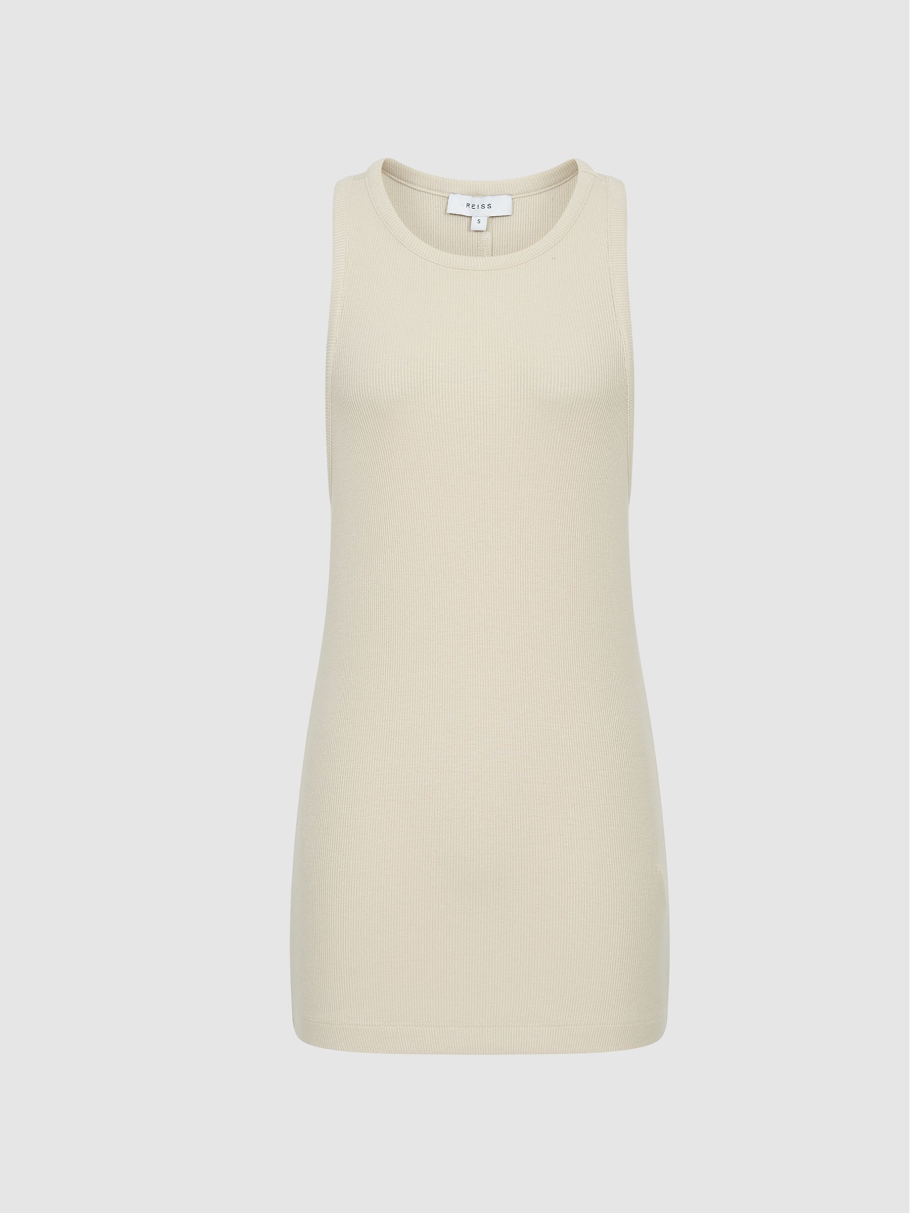 Ribbed Jersey Racer Tank Top in Neutral - Image 2 of 7