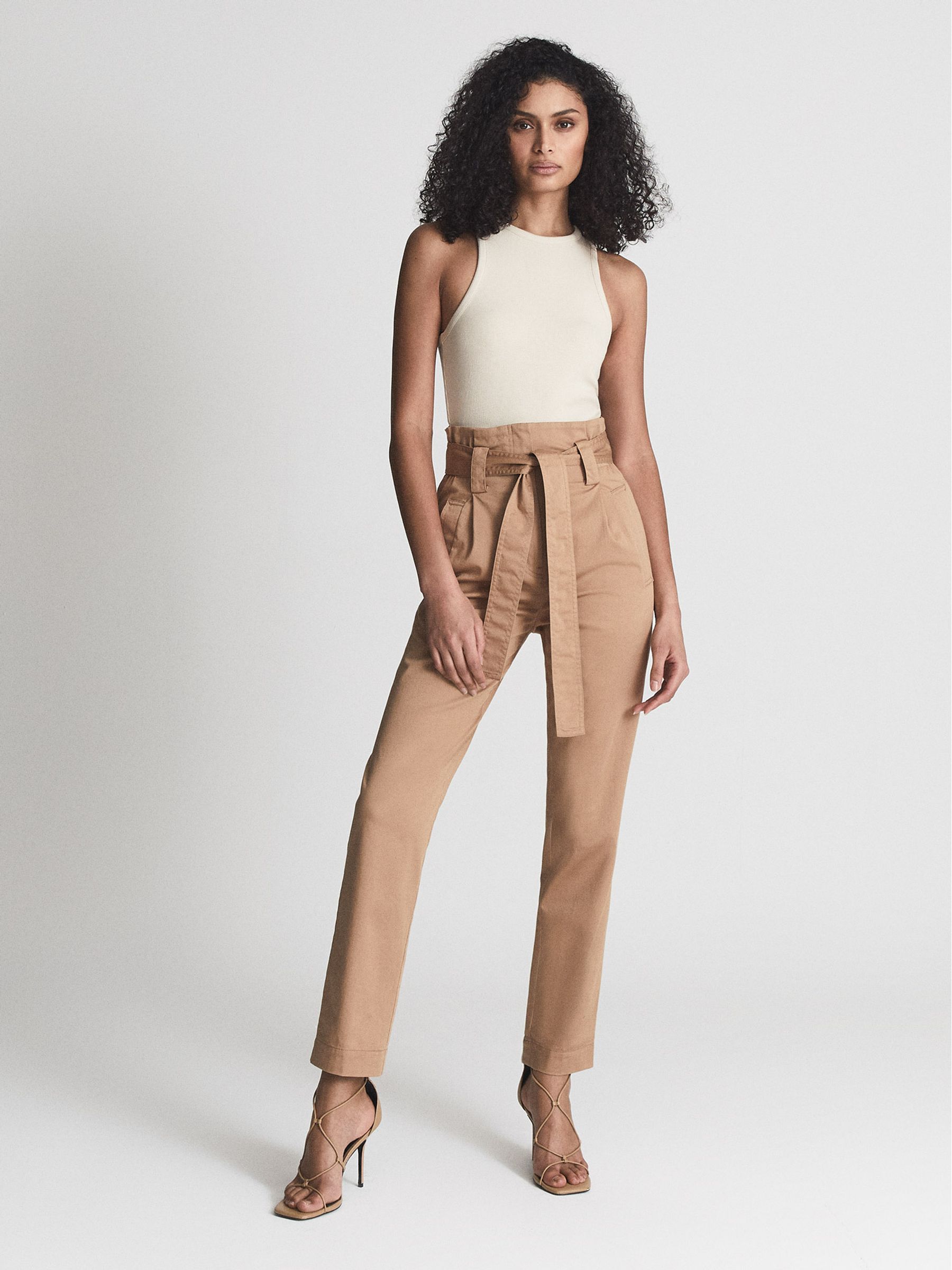 Ribbed Jersey Racer Tank Top in Neutral - Image 3 of 7