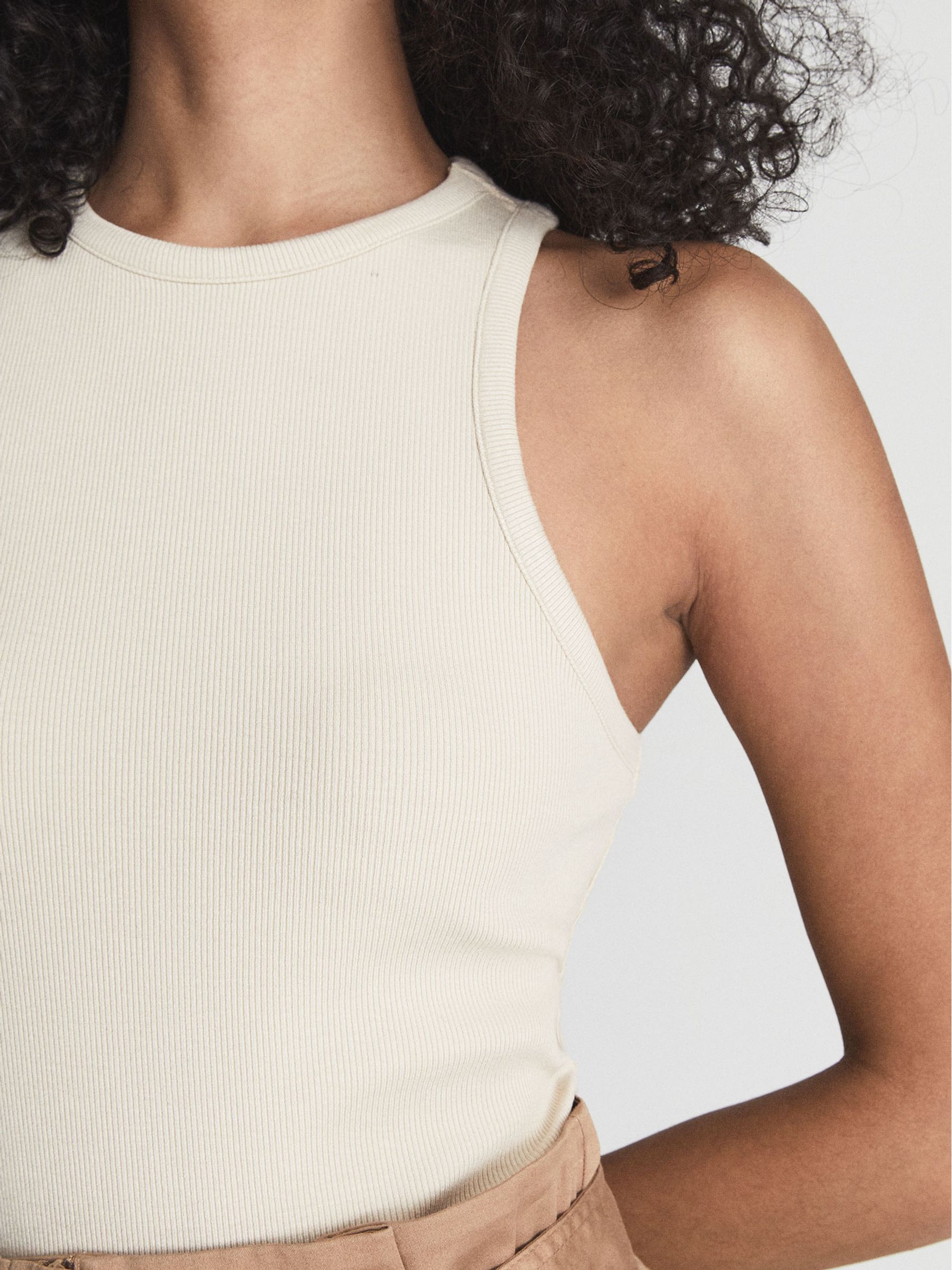 Ribbed Jersey Racer Tank Top in Neutral - Image 4 of 7