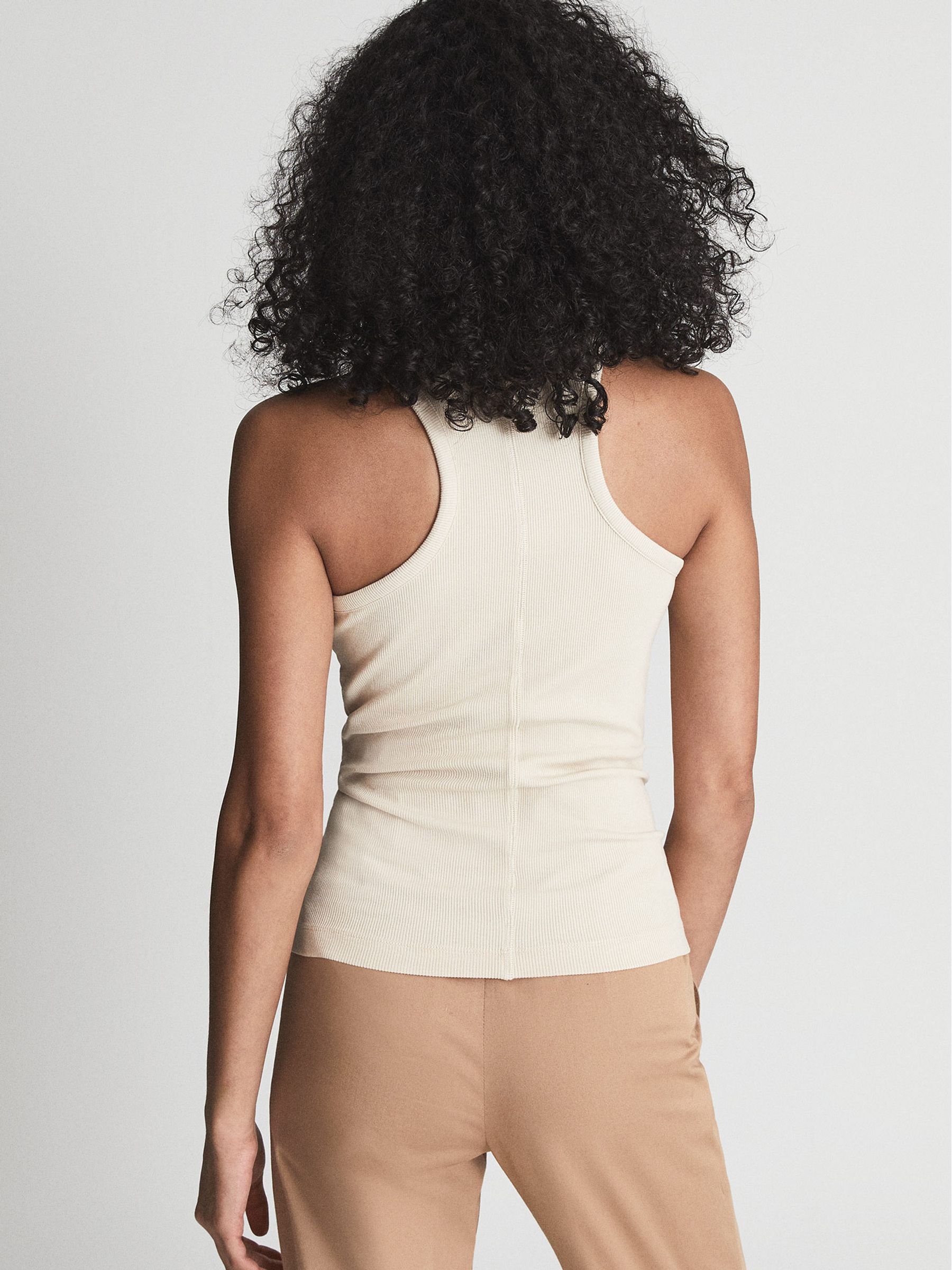 Ribbed Jersey Racer Tank Top in Neutral - Image 5 of 7