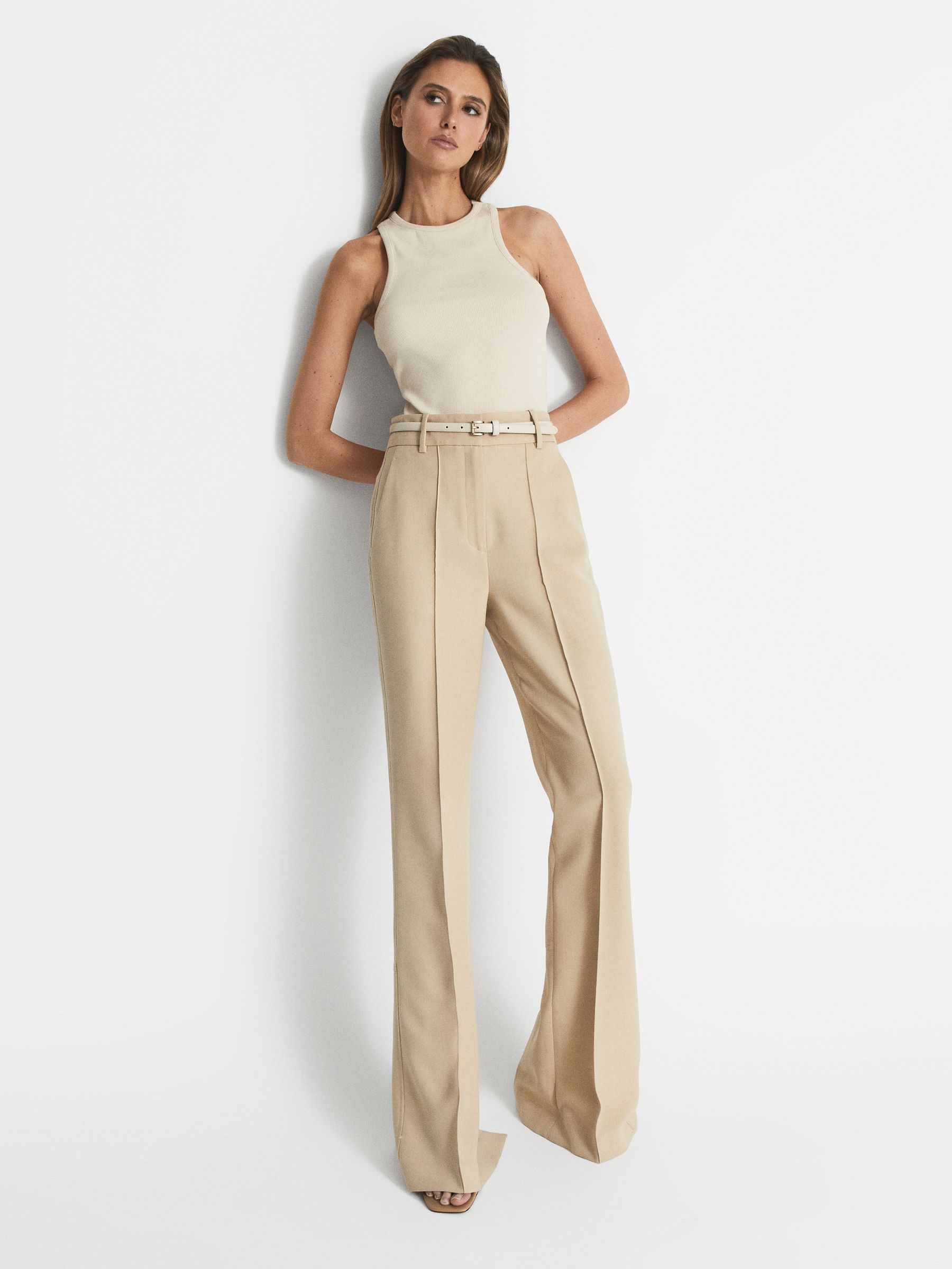 Ribbed Jersey Racer Tank Top in Neutral - Image 7 of 7