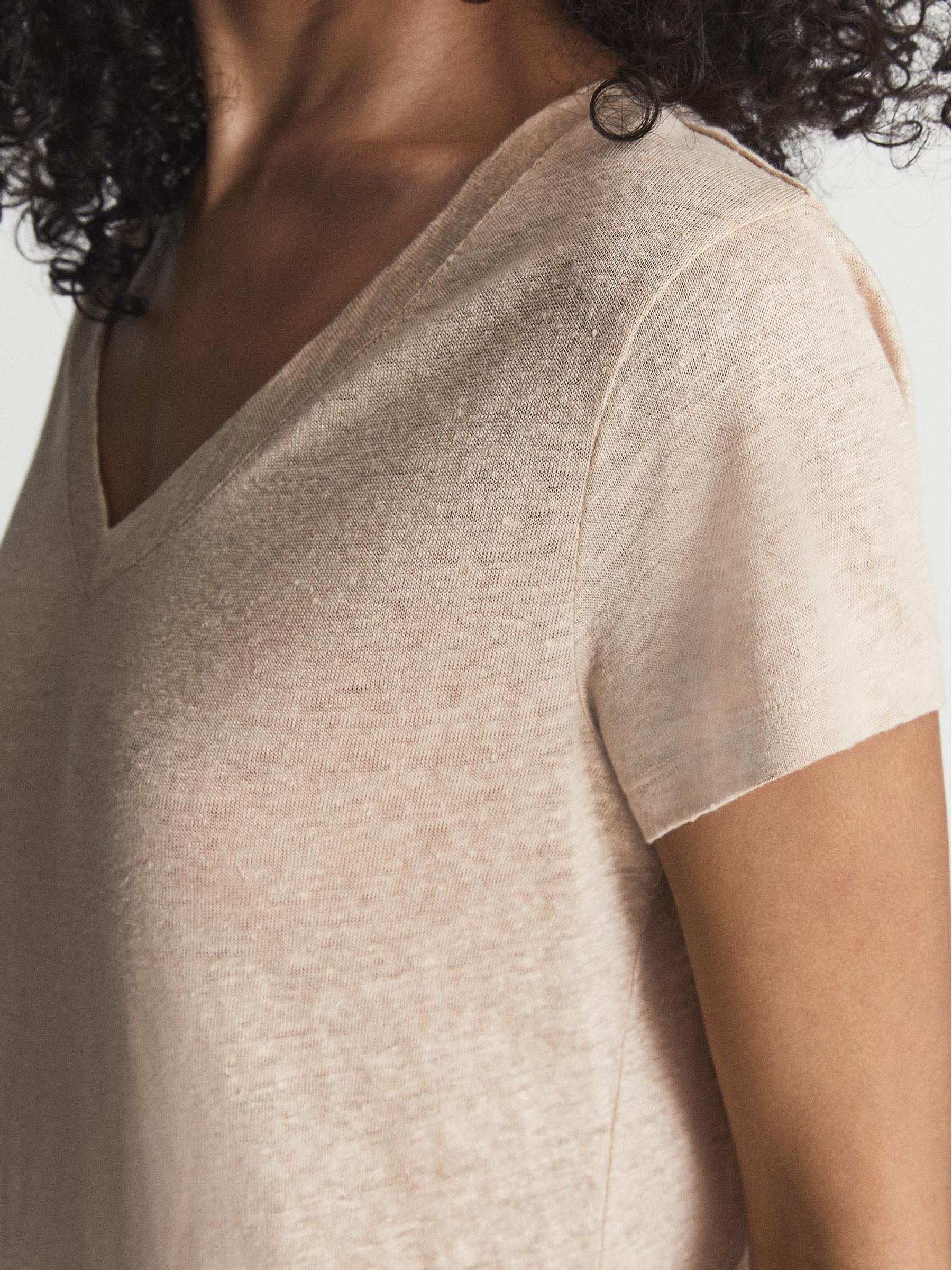 Linen V Neck T-Shirt in Stone - Image 4 of 6