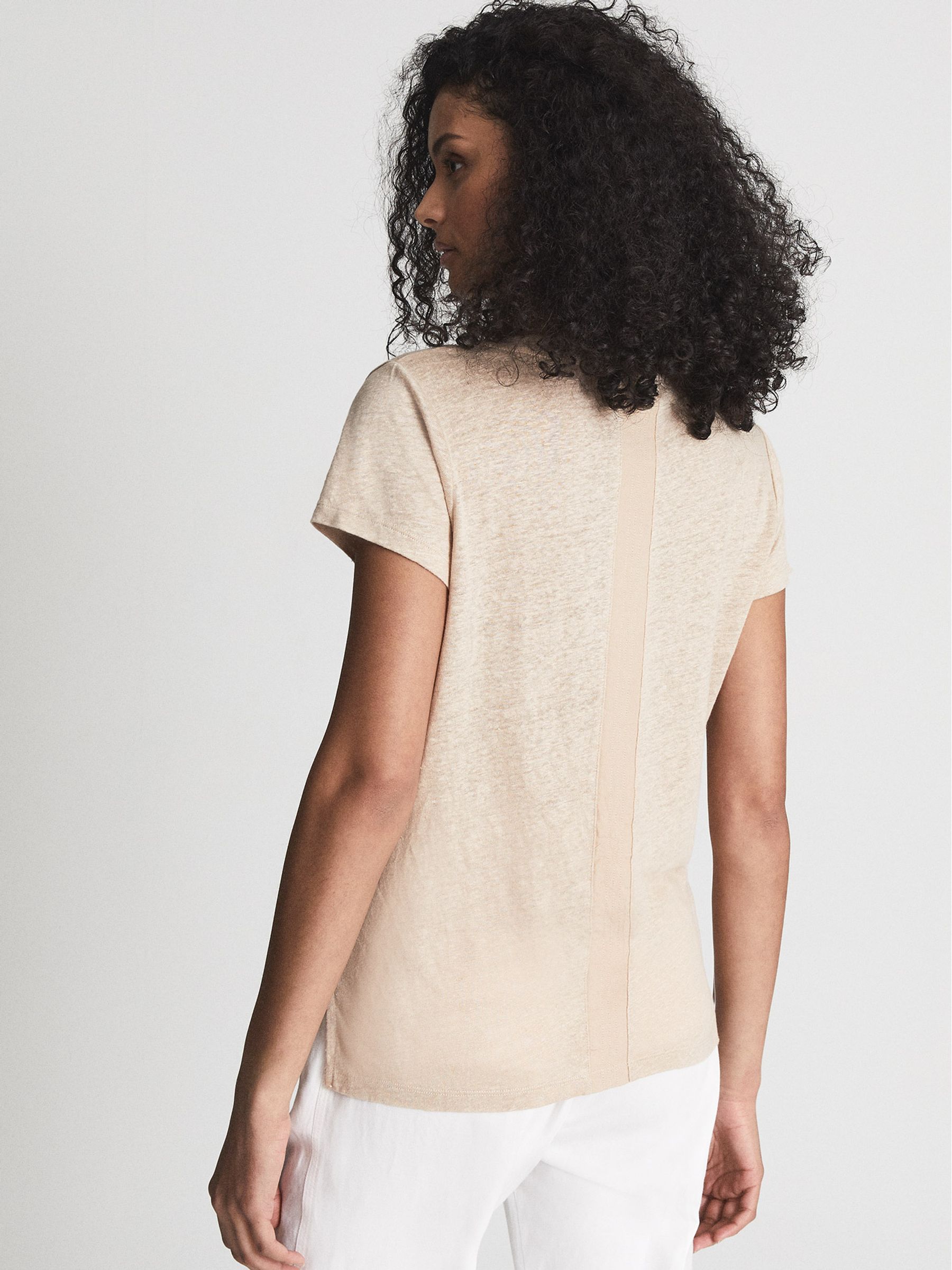 Linen V Neck T-Shirt in Stone - Image 5 of 6