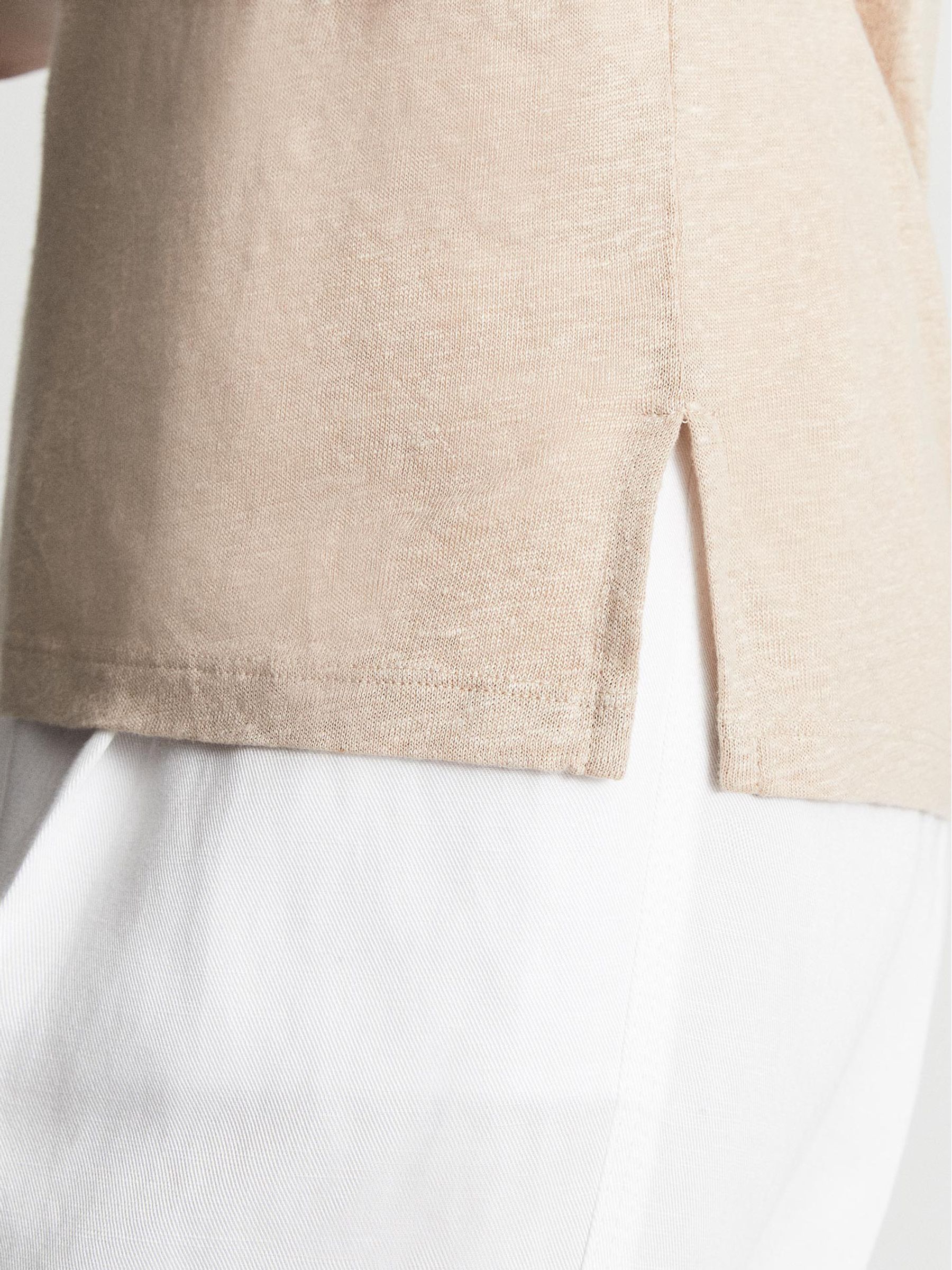 Linen V Neck T-Shirt in Stone - Image 6 of 6