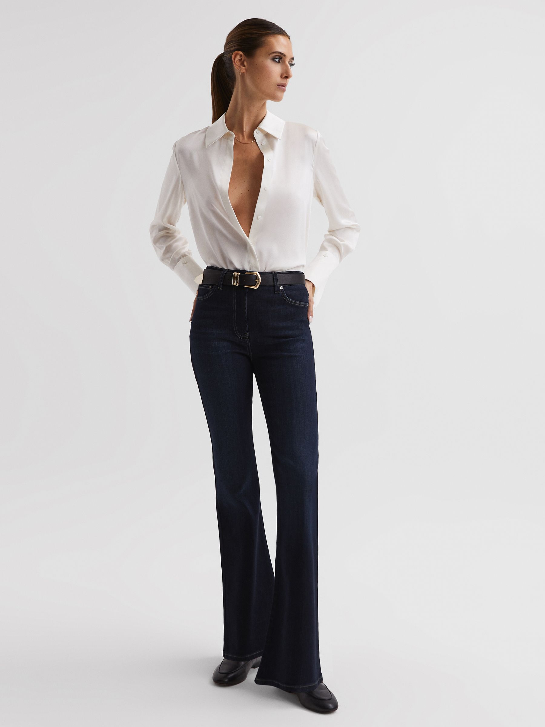 High Rise Skinny Flared Jeans in Dark Indigo - Image 6 of 8